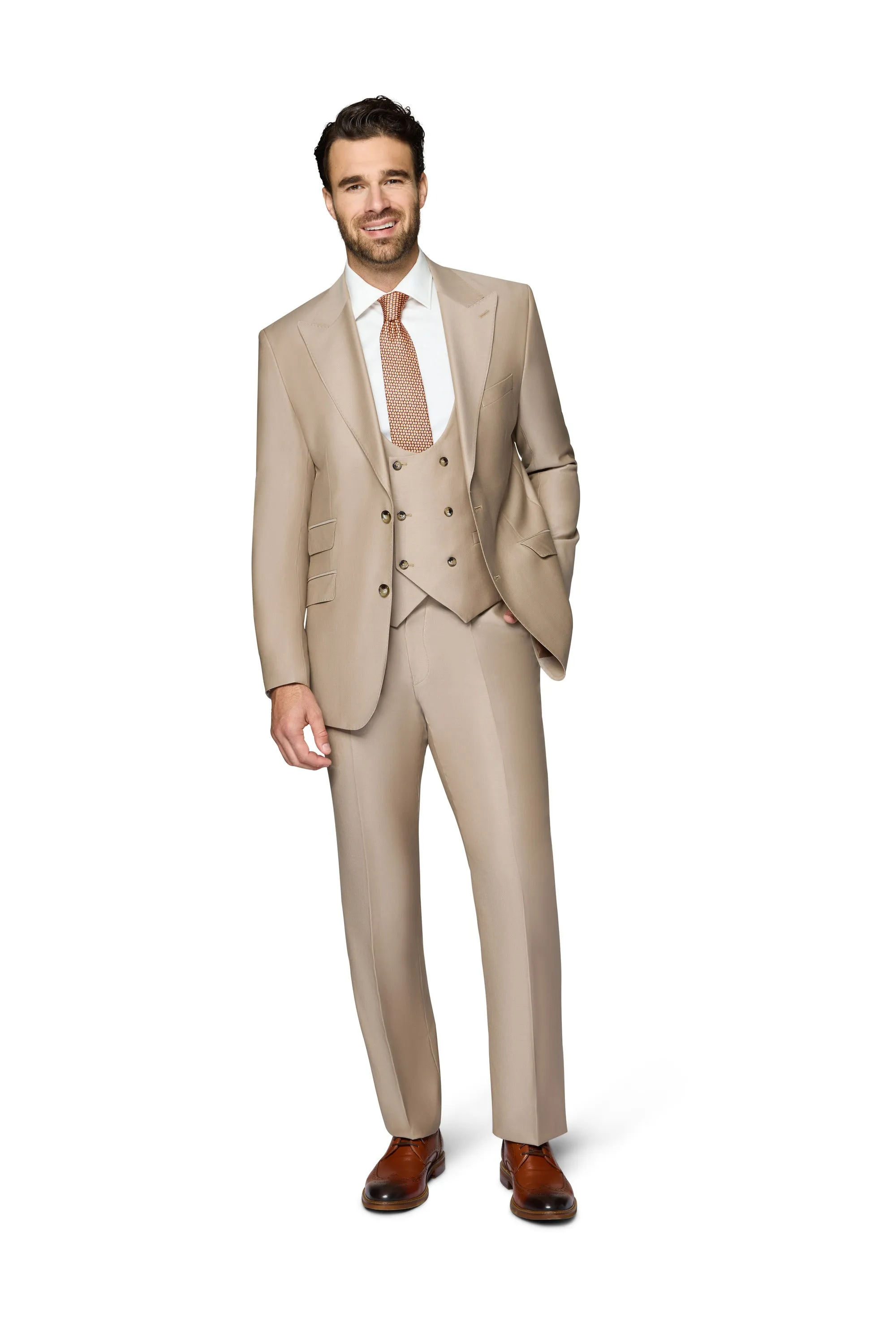 Bergamo Essex Elegant - Faille Wool Solid Suit - Taupe sleek design