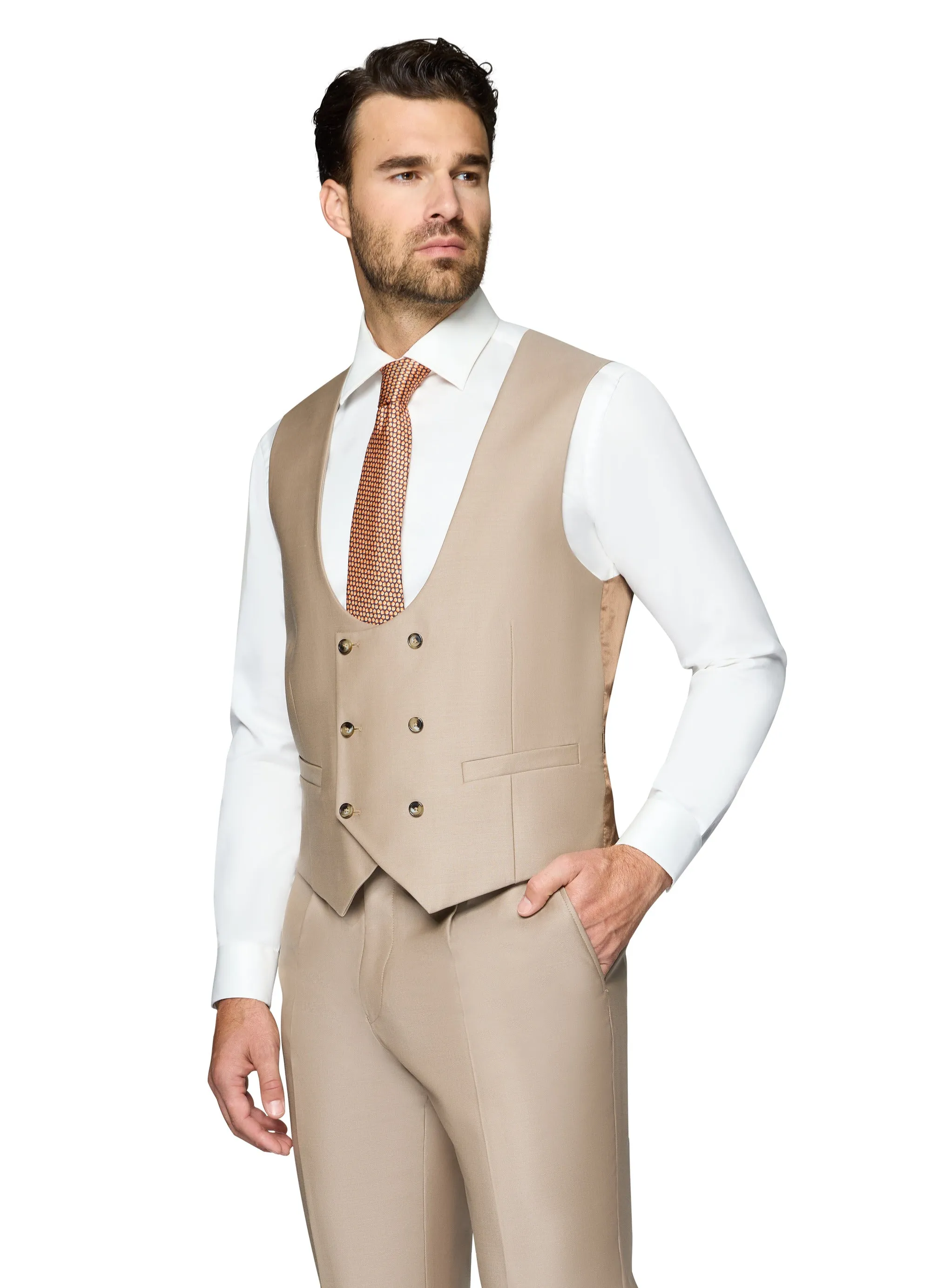 Bergamo Essex Elegant - Faille Wool Solid Suit - Taupe romantic style