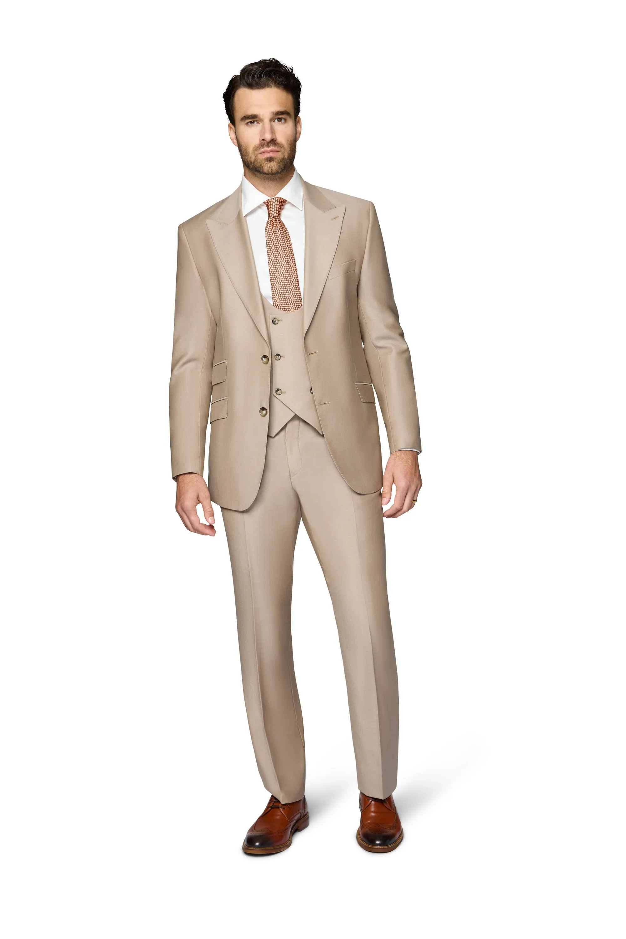 Bergamo Essex Elegant - Faille Wool Solid Suit - Taupe festive occasion