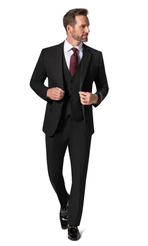 Bergamo Orange BP04K-E32 3PC Slim Suit - Black formal style