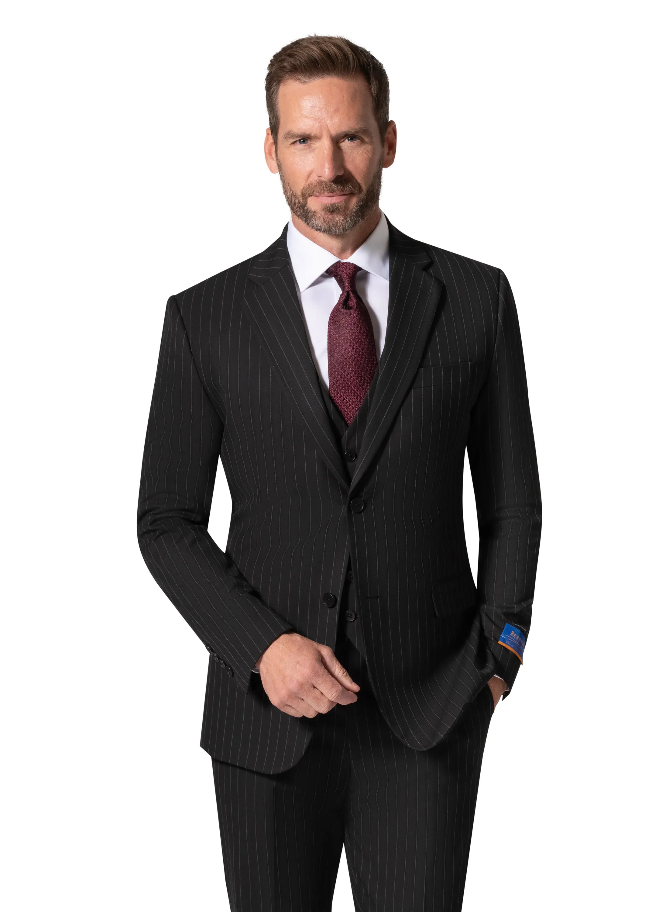 Bergamo Orange BP04K-E32 3PC Slim Suit - Black daywear style