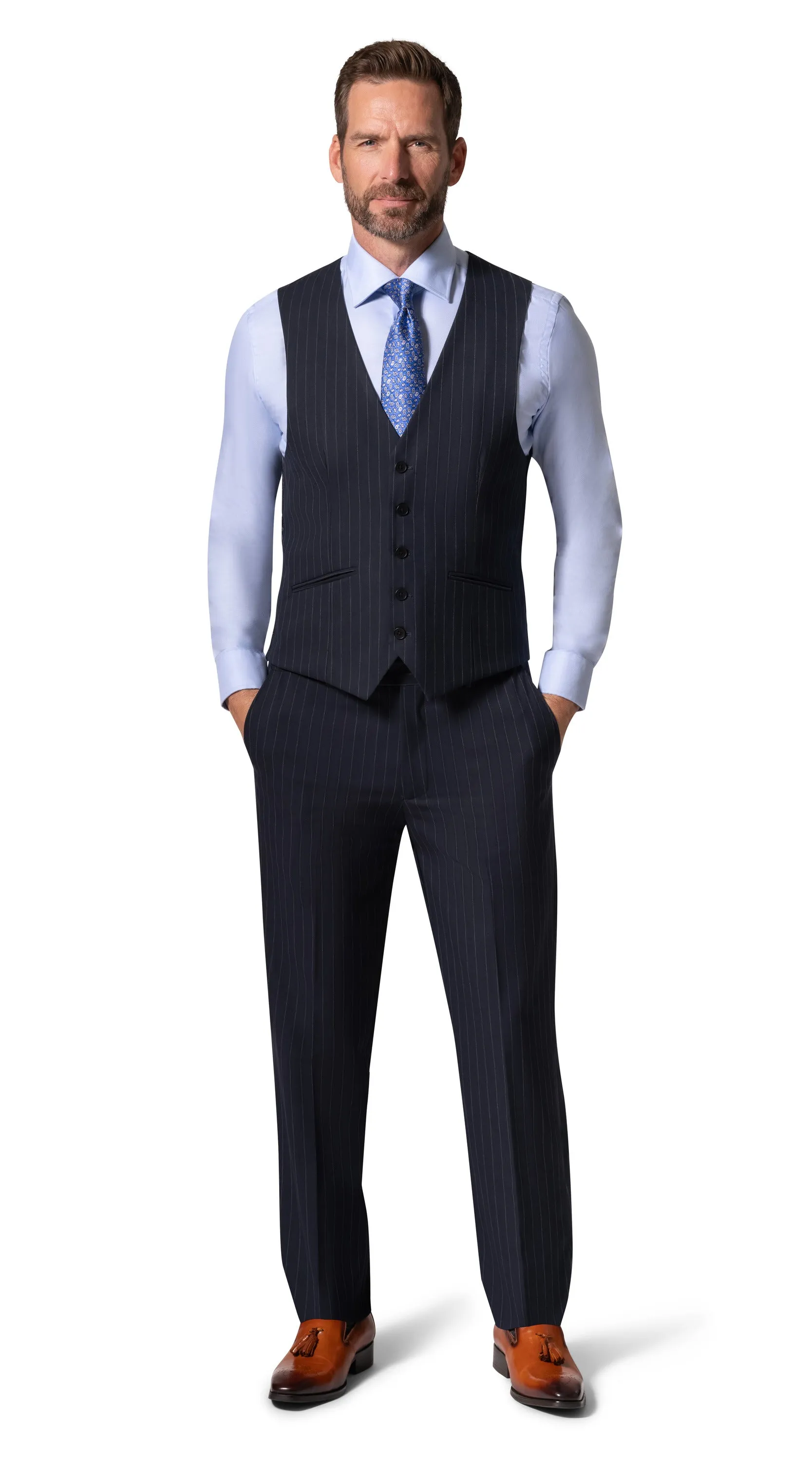 Bergamo Orange BP04K-E32 3PC Slim Suit - Navy traditional wear