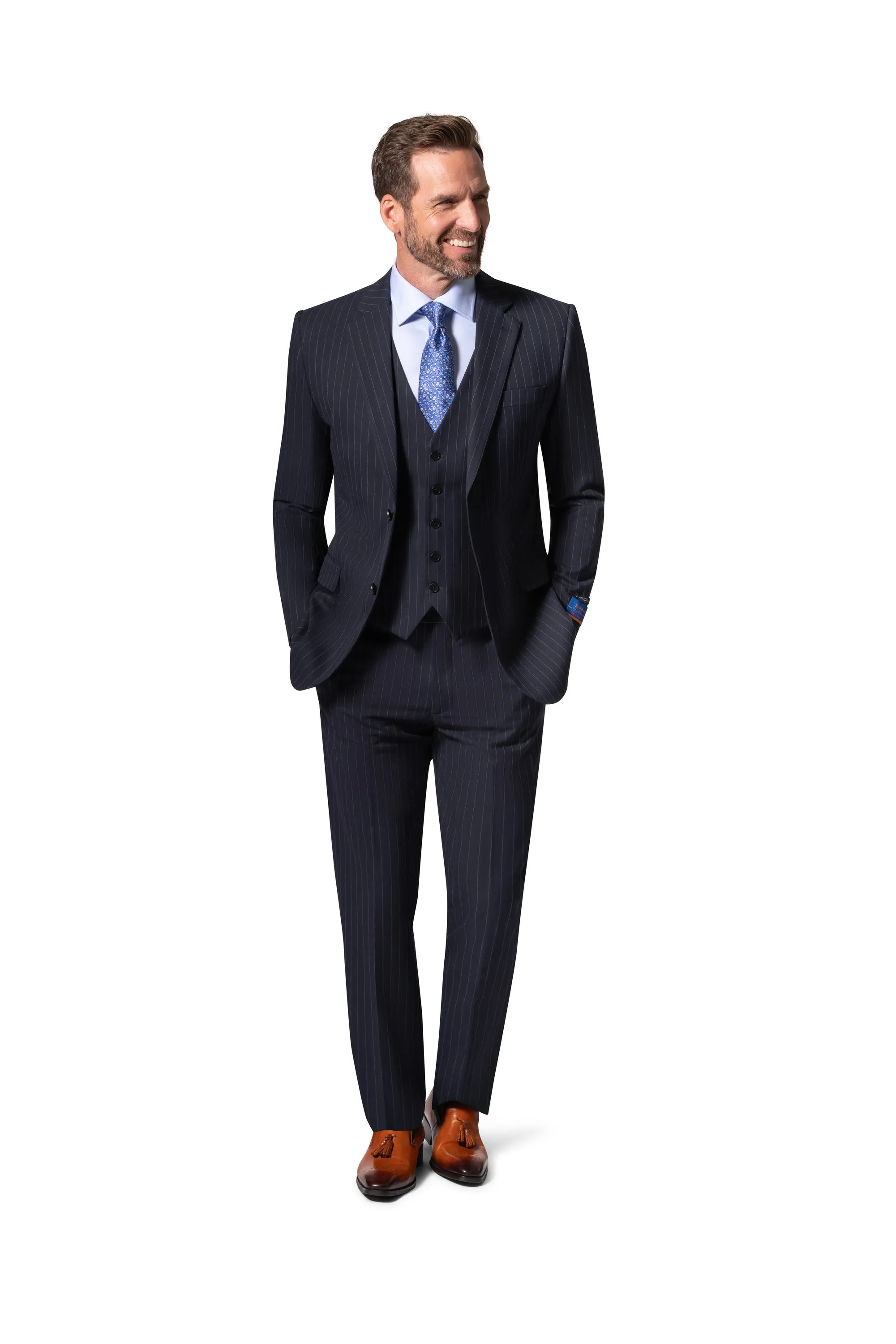 Bergamo Orange BP04K-E32 3PC Slim Suit - Navy traditional wear