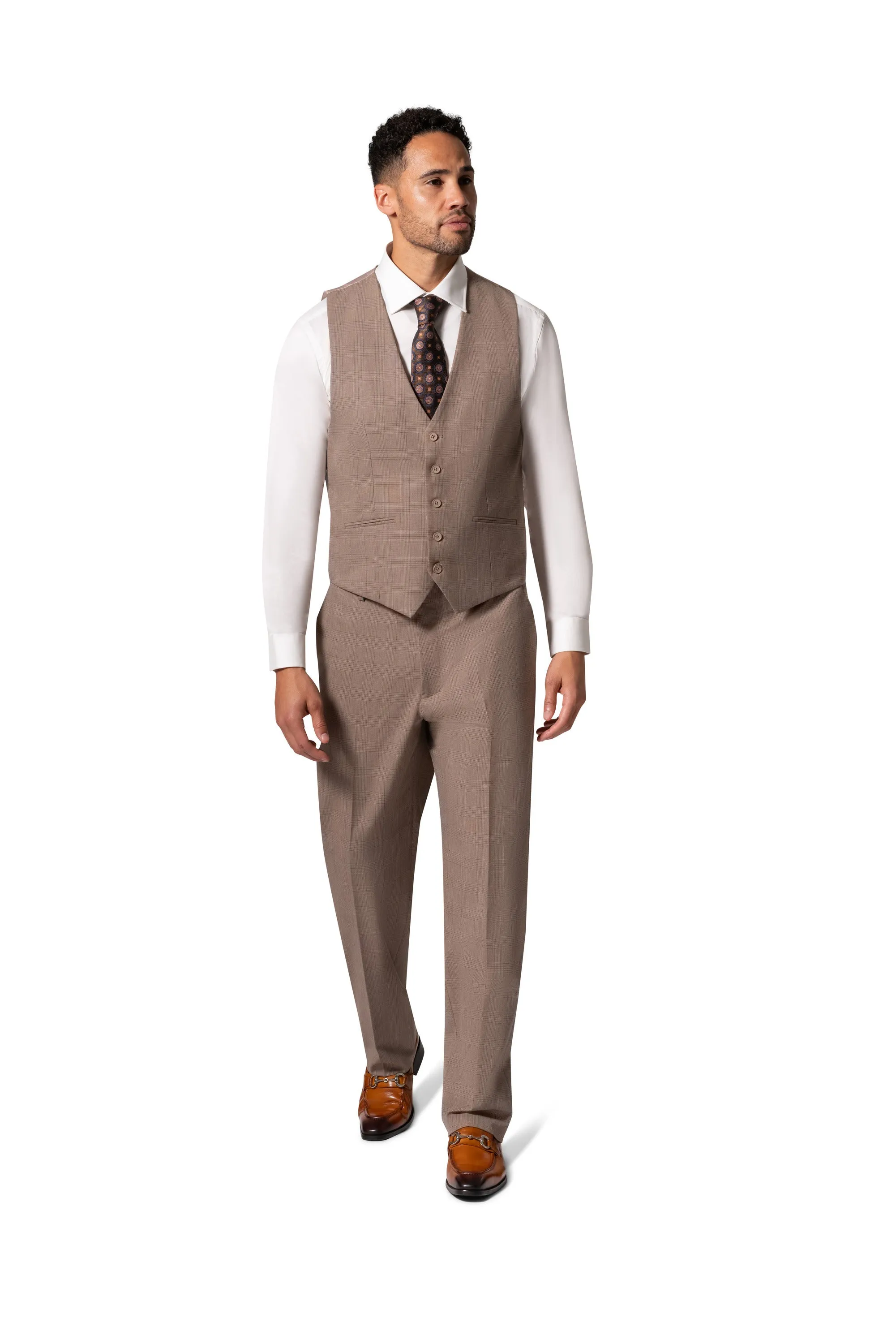 Bergamo Orange BP04KE-07 3PC Notch Modern Big & Tall Suit - Tan business event attire