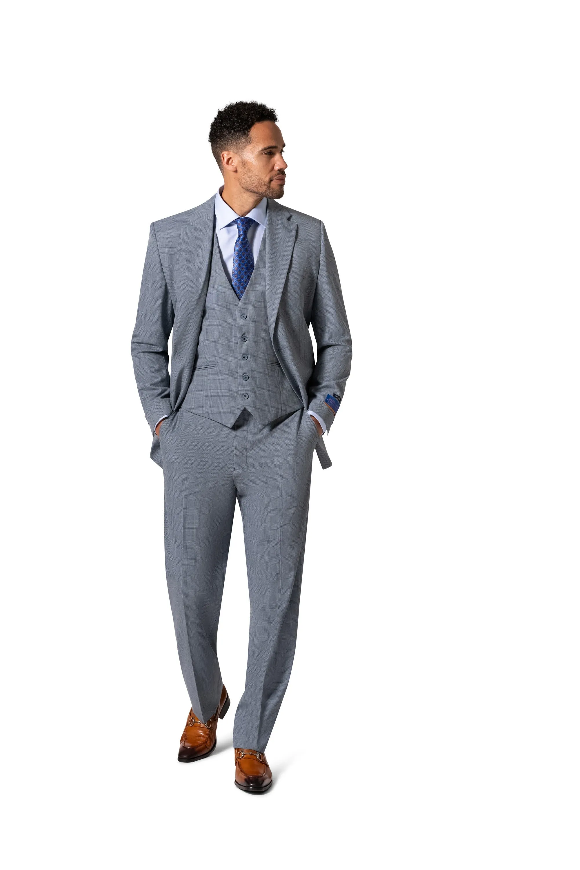 Bergamo Orange BP04KE-07 3PC Notch Modern Suit - Blue refined look
