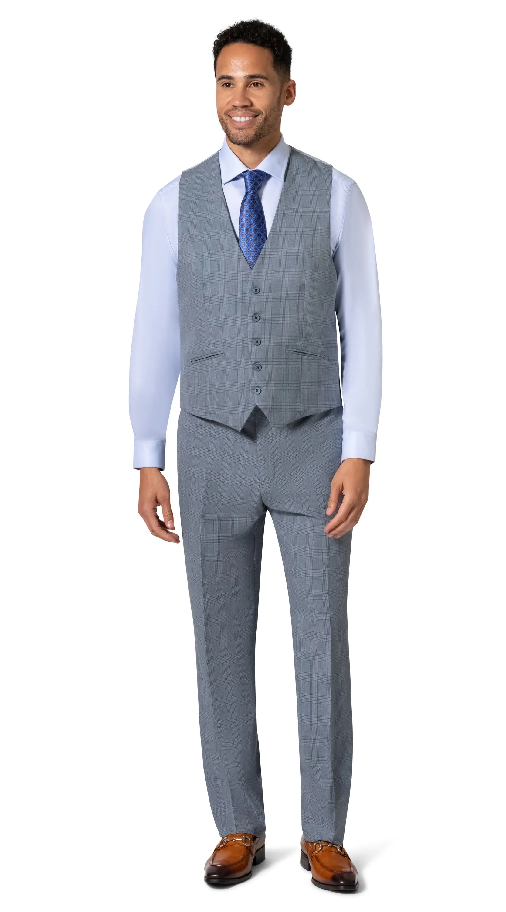 Bergamo Orange BP04KE-07 3PC Notch Modern Suit - Blue sophisticated wear