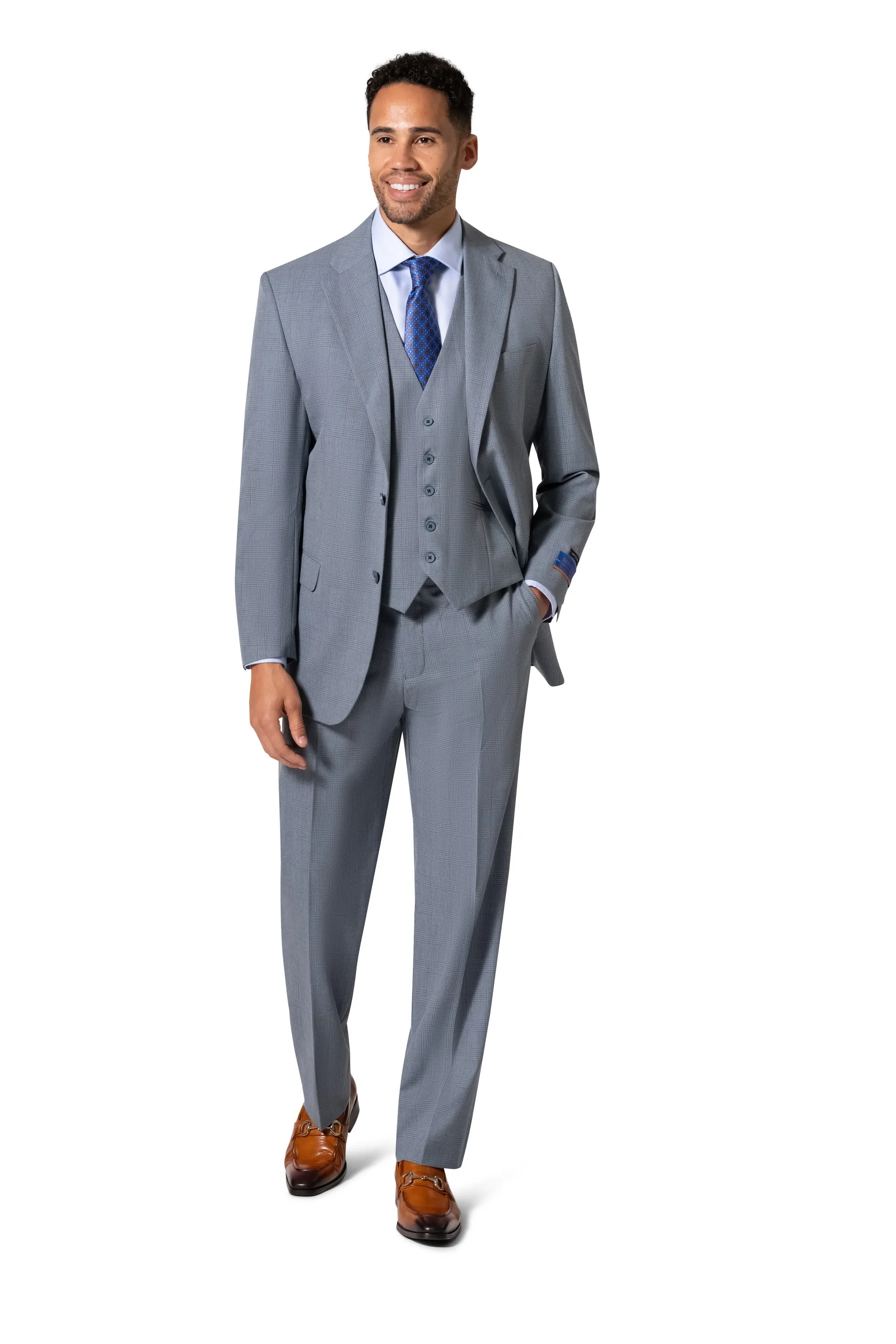 Bergamo Orange BP04KE-07 3PC Notch Modern Suit - Blue luxury collection