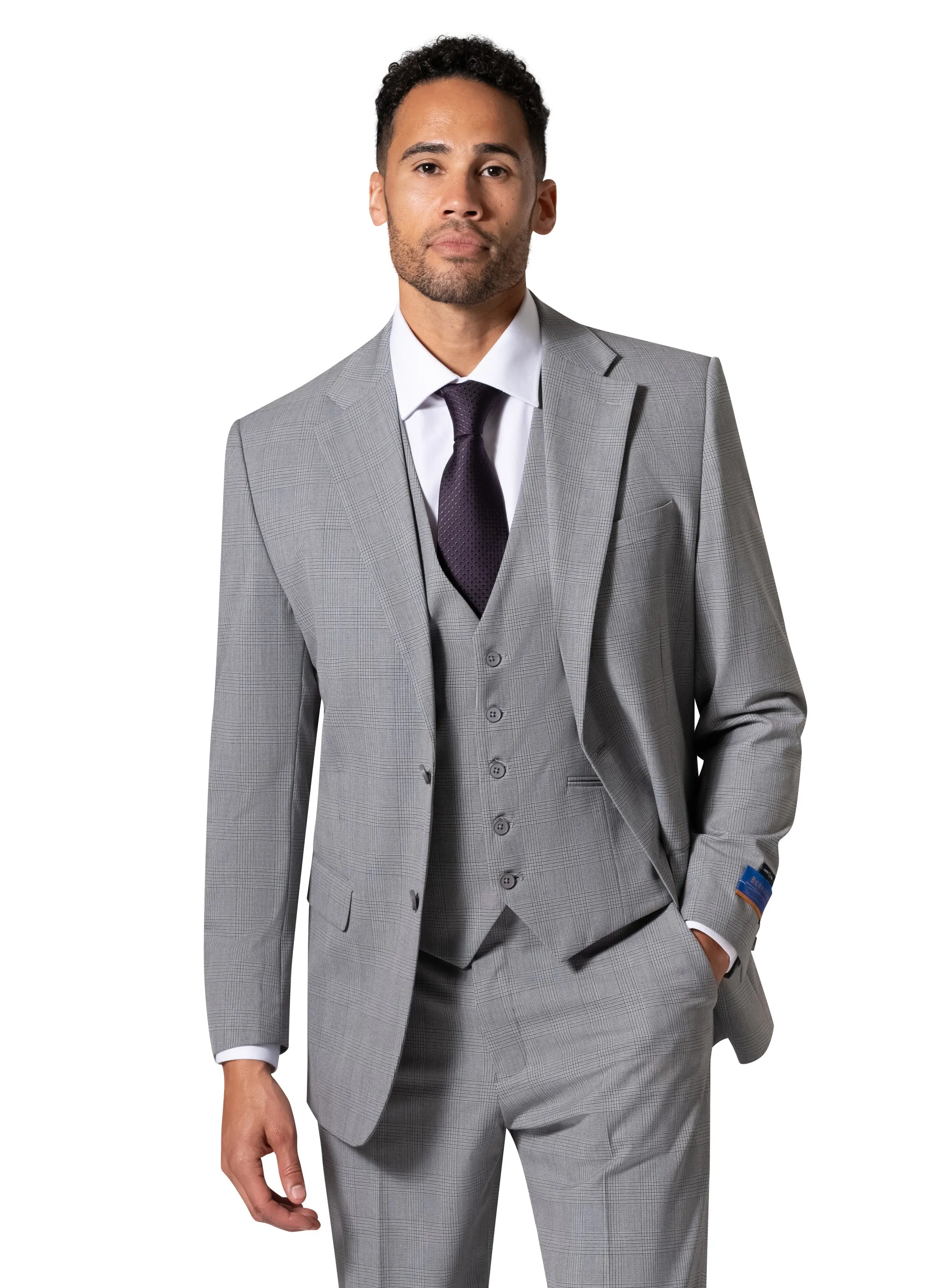 Bergamo Orange BP04KE-07 3PC Notch Modern Suit - Grey business attire