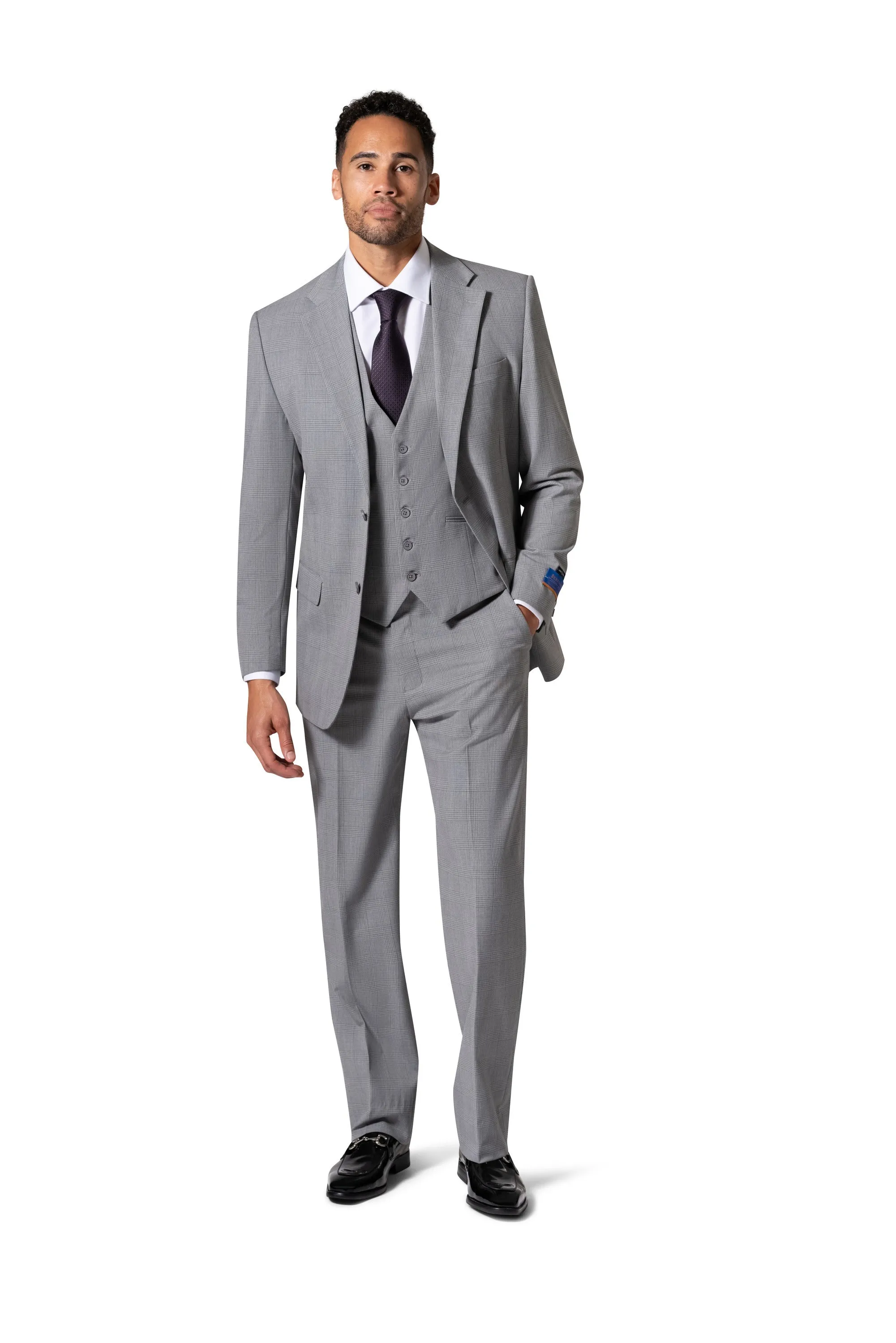 Bergamo Orange BP04KE-07 3PC Notch Modern Suit - Grey modern classic