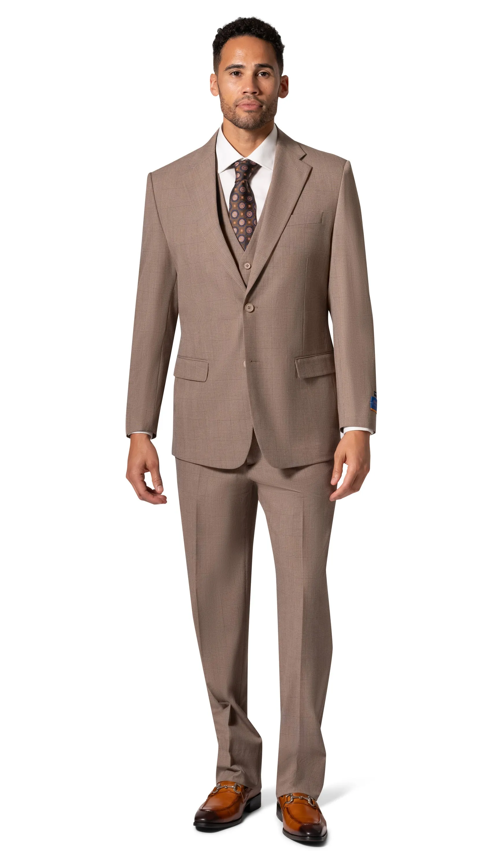 Bergamo Orange BP04KE-07 3PC Notch Modern Suit - Tan traditional fashion