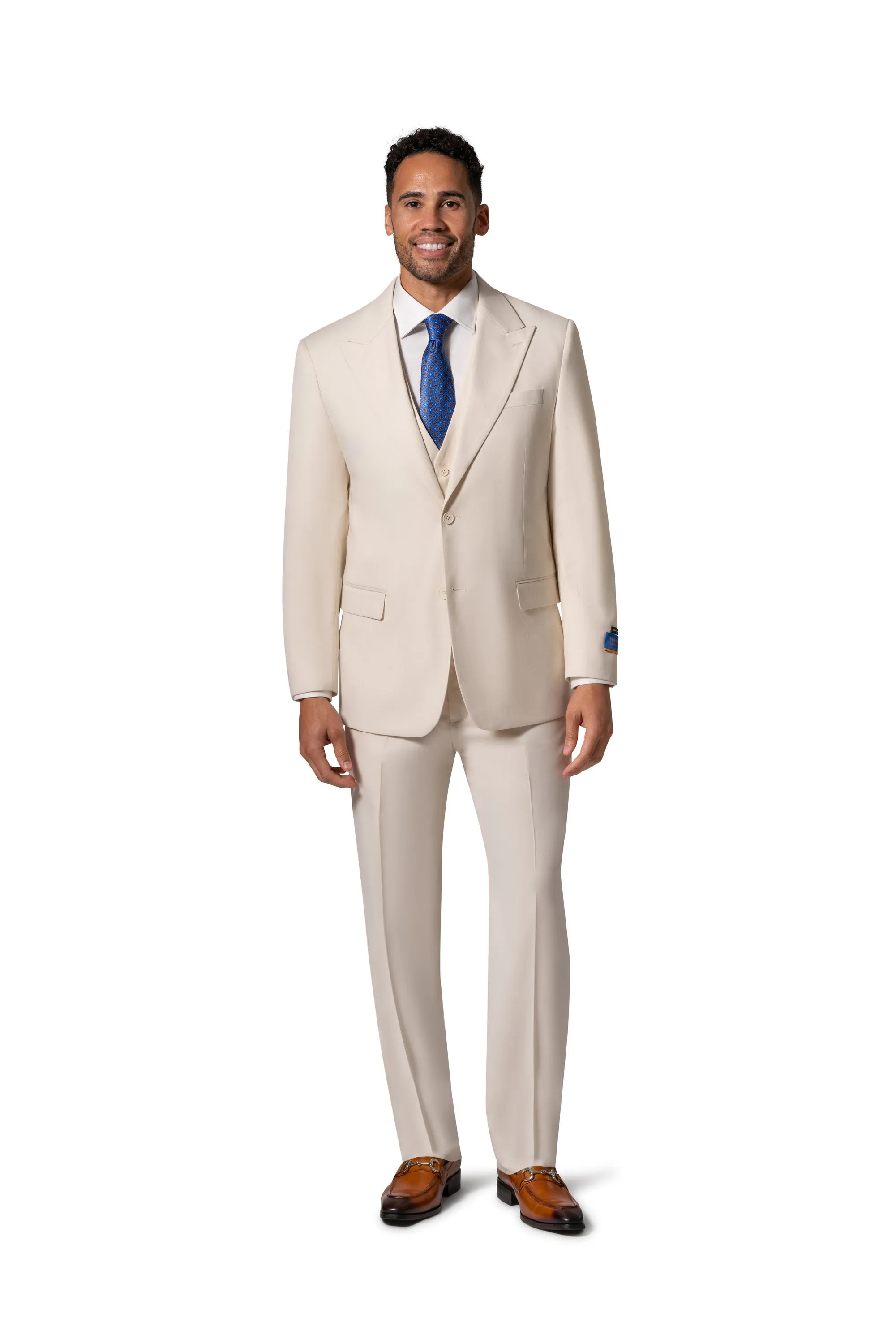 Bergamo Orange MARCO UNI 3PC modern Peak Suit - Cream luxury tailoring