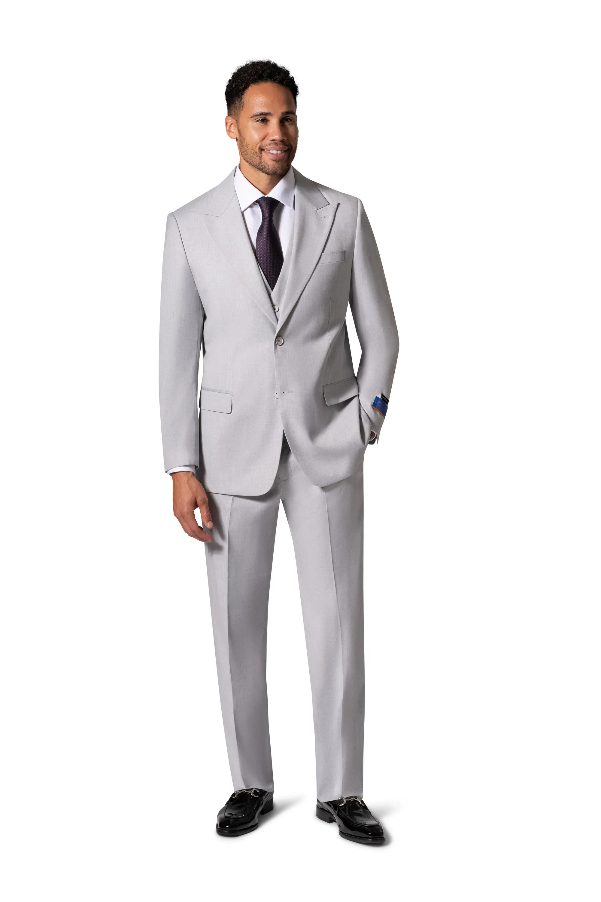 Bergamo Orange MARCO UNI 3PC modern Peak Suit - Light Grey elegant wear