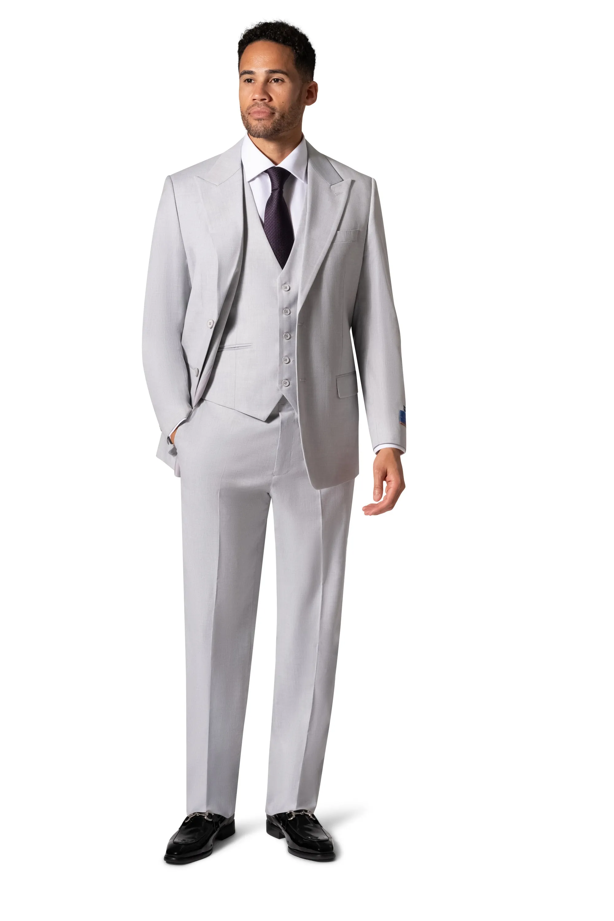 Bergamo Orange MARCO UNI 3PC modern Peak Suit - Light Grey tailored design
