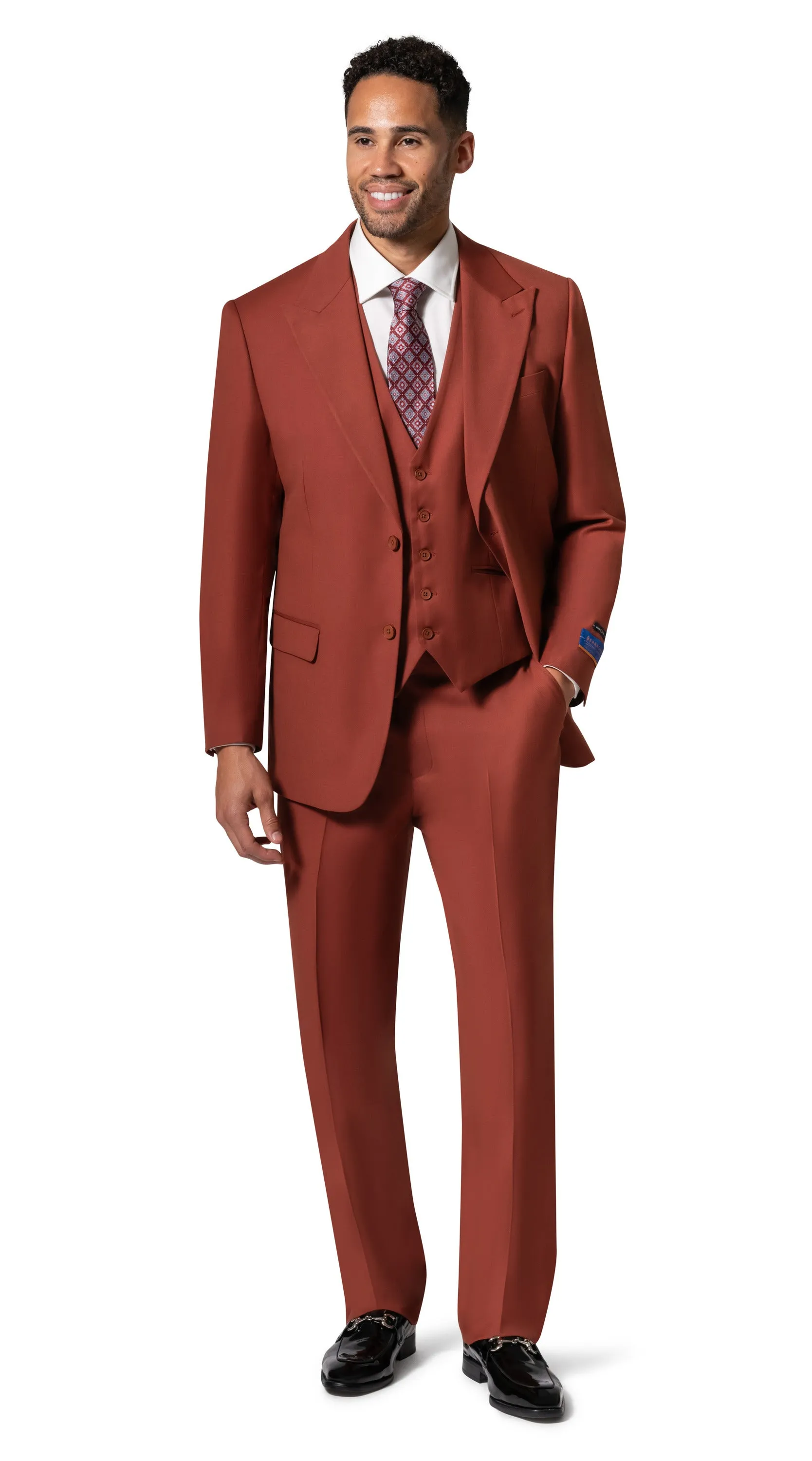 Bergamo Orange MARCO UNI 3PC Modern Peak Suit - Rust premium tailoring