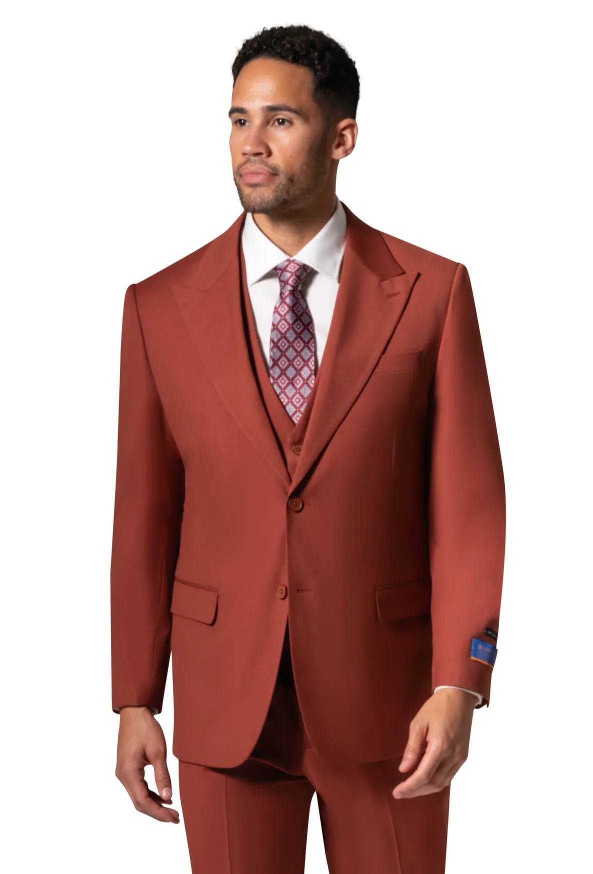 Bergamo Orange MARCO UNI 3PC Modern Peak Suit - Rust daywear style