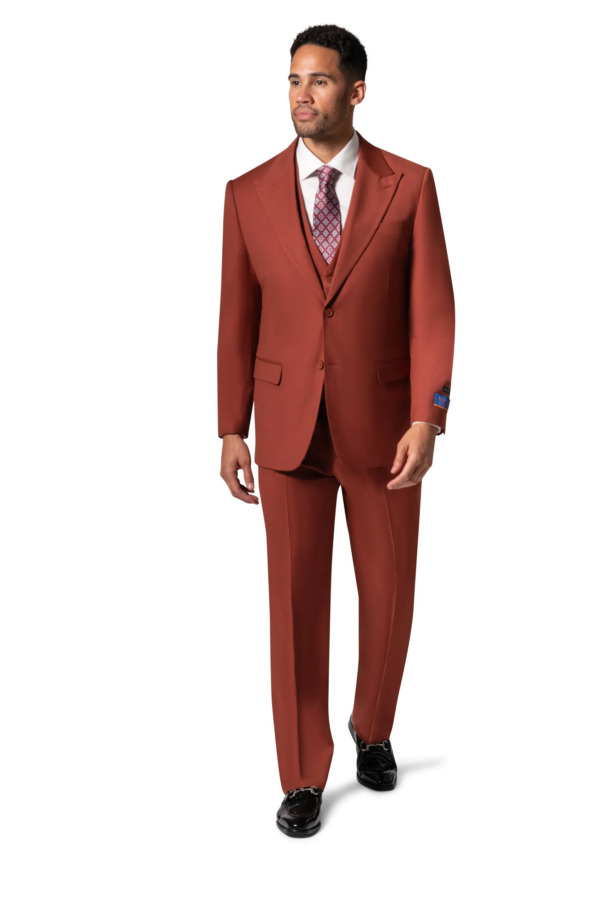 Bergamo Orange MARCO UNI 3PC Modern Peak Suit - Rust refined fashion