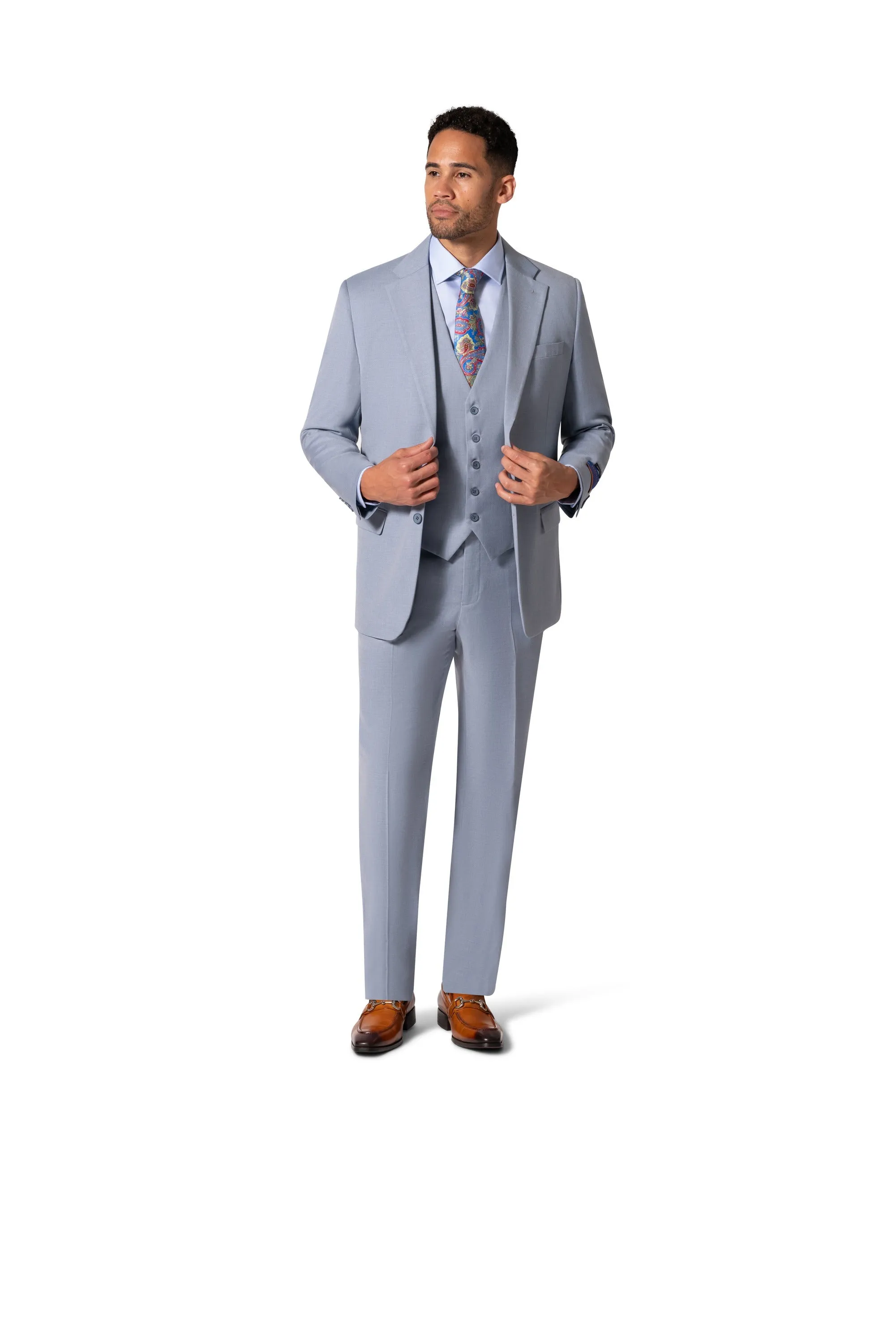 Bergamo Orange MARCO UNI 3PC Notch Modern Suit - Light Blue trendy look