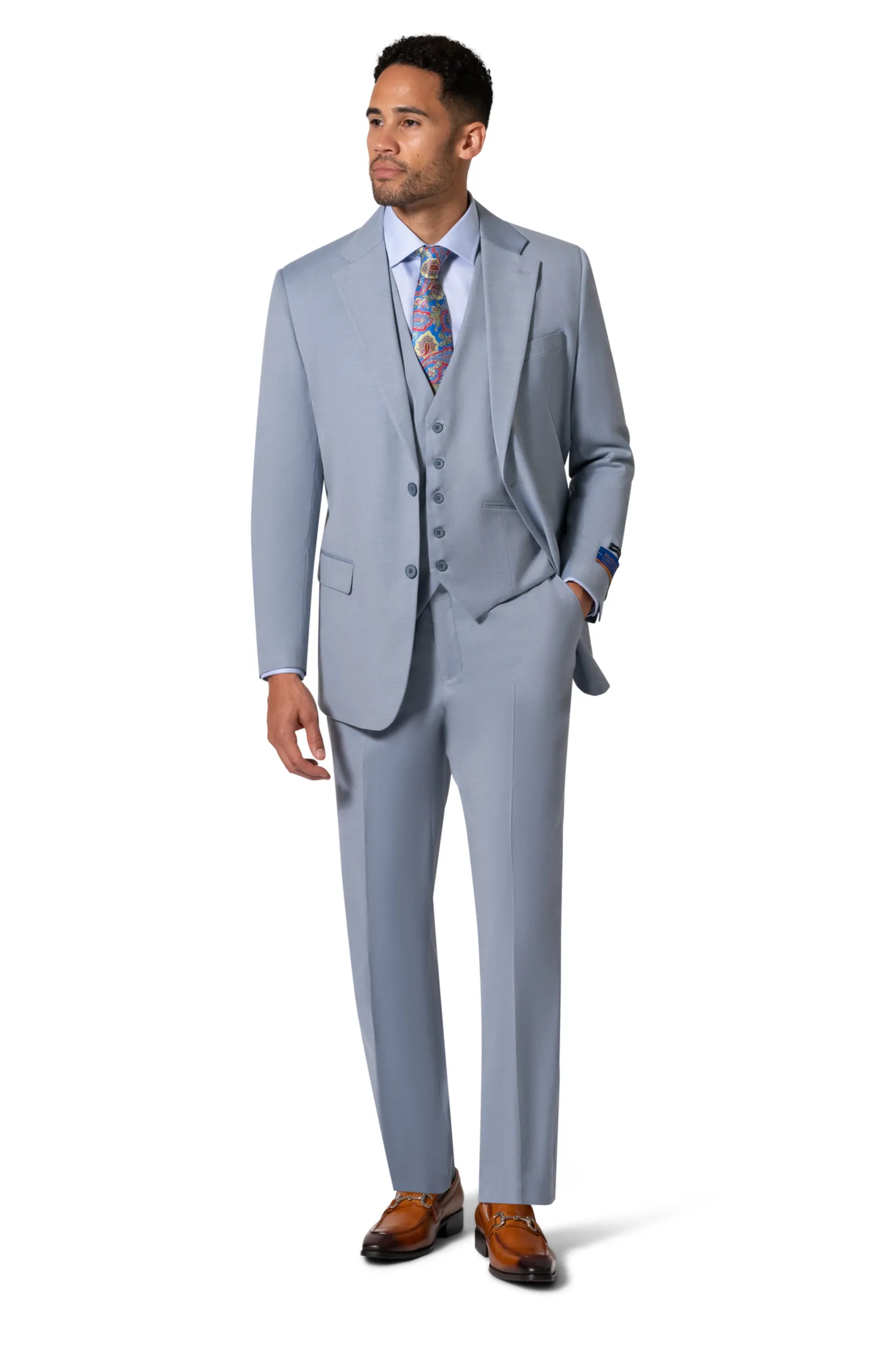 Bergamo Orange MARCO UNI 3PC Notch Modern Suit - Light Blue bespoke style