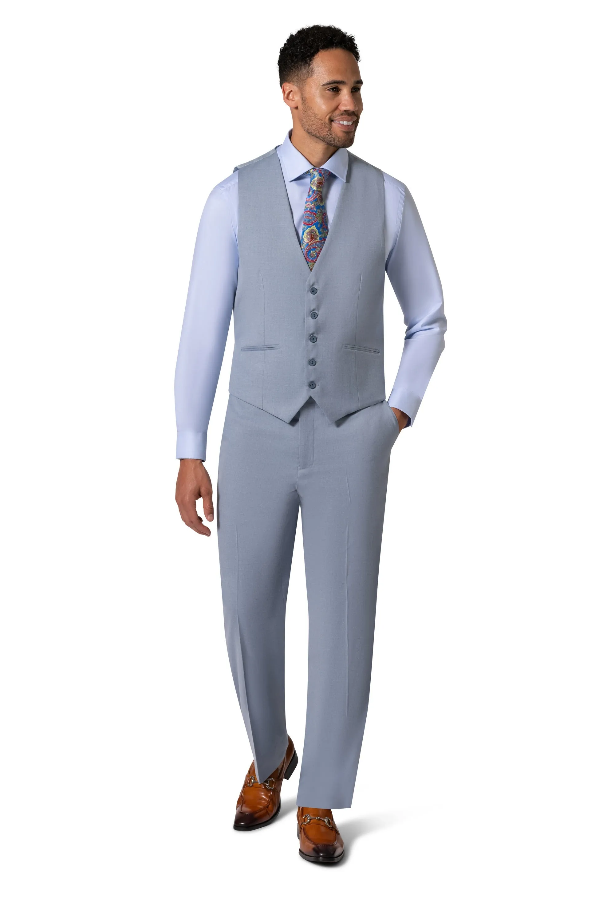 Bergamo Orange MARCO UNI 3PC Notch Modern Suit - Light Blue wedding party