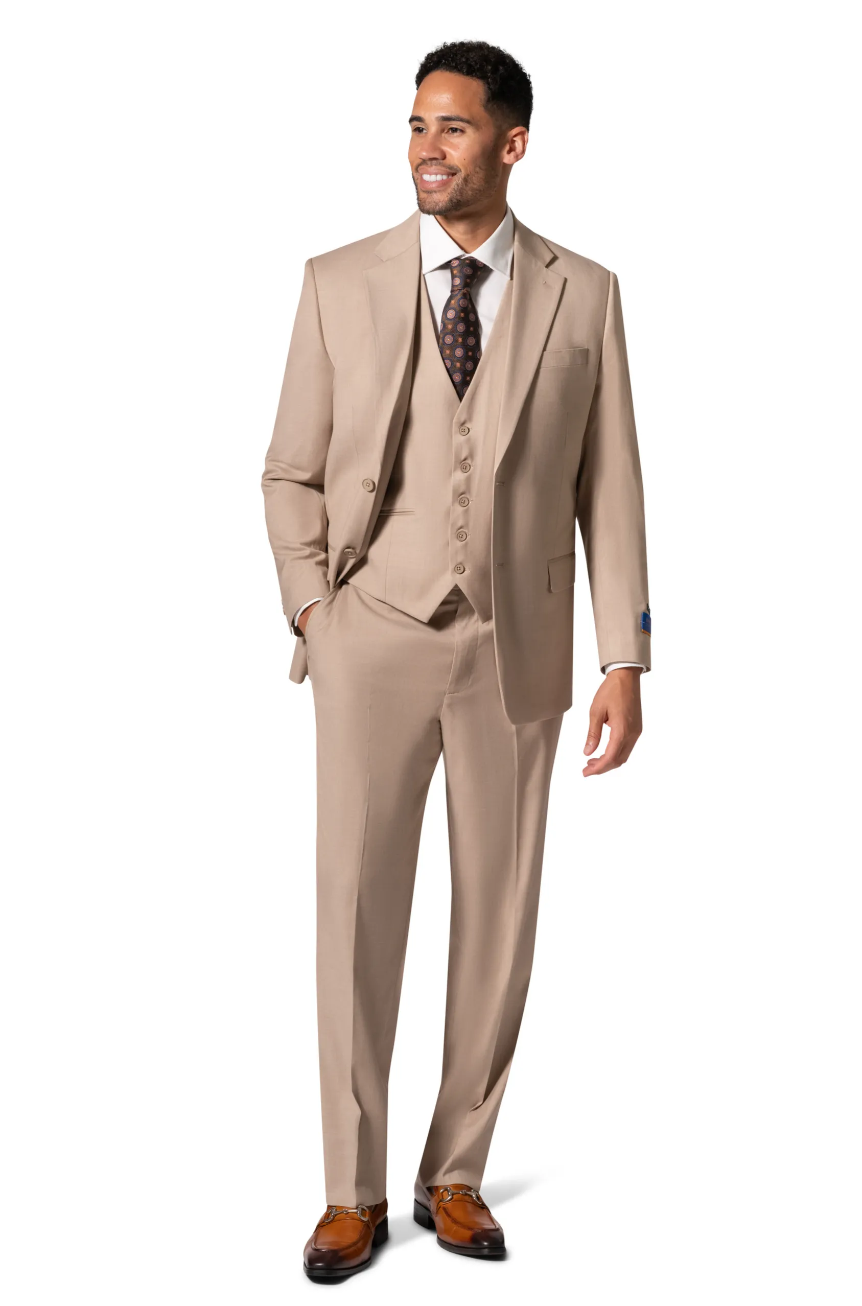 Bergamo Orange MARCO UNI 3PC Notch Modern Suit - Tan formal dress