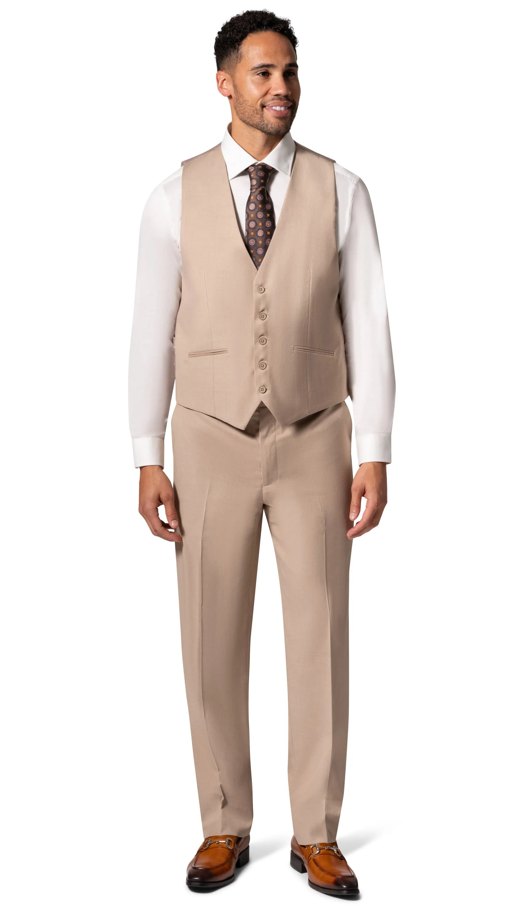 Bergamo Orange MARCO UNI 3PC Notch Modern Suit - Tan tailored suit look