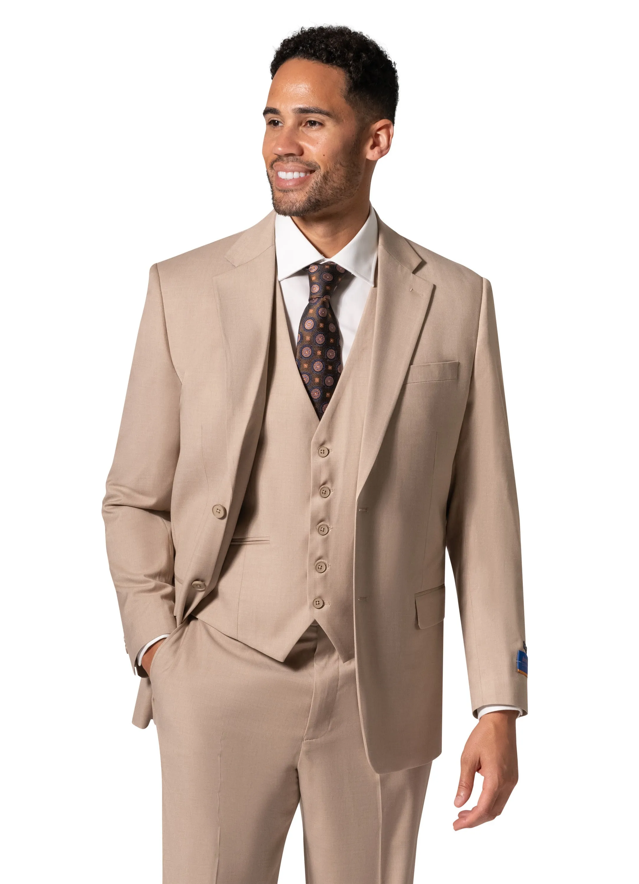 Bergamo Orange MARCO UNI 3PC Notch Modern Suit - Tan elegant cut