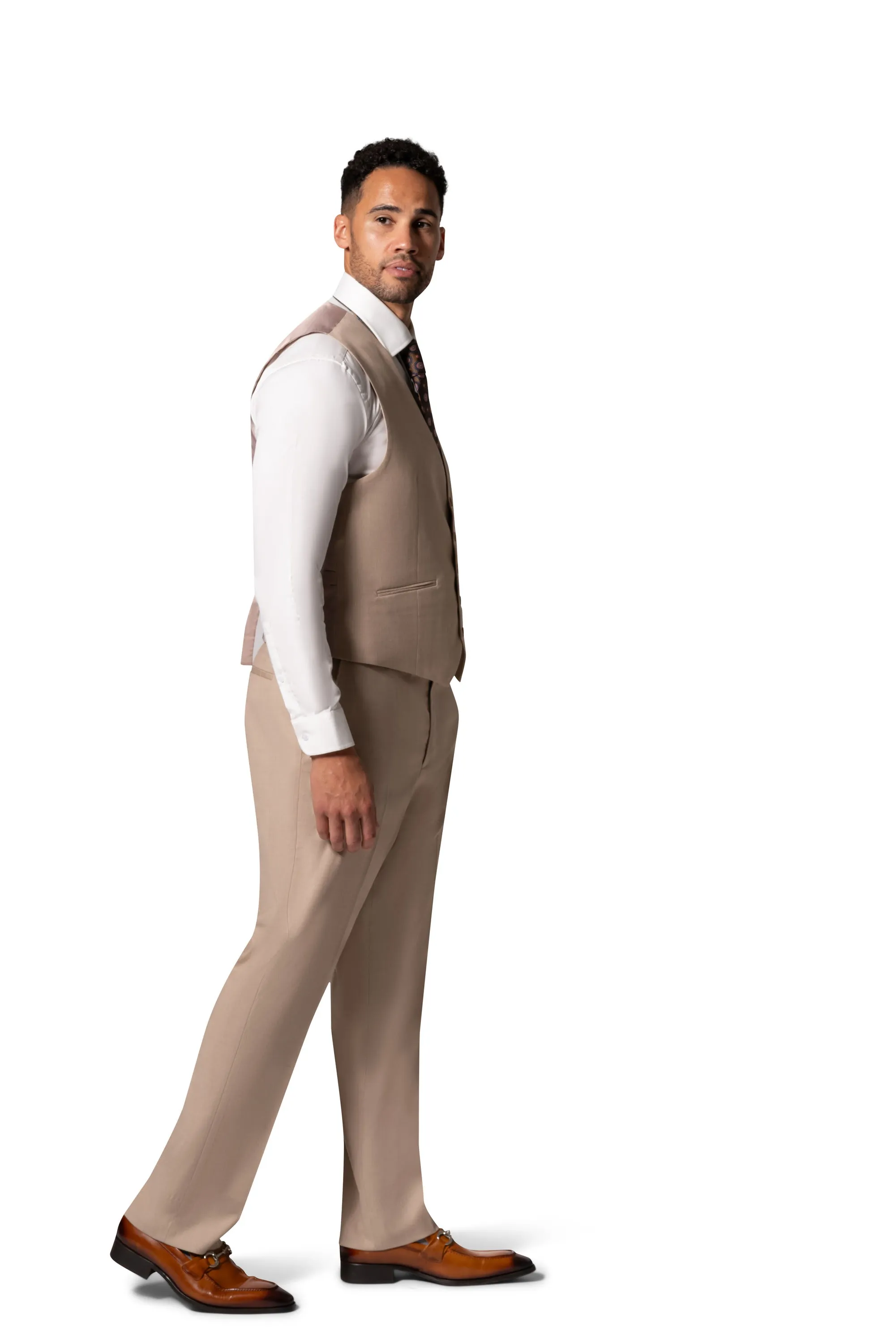 Bergamo Orange MARCO UNI 3PC Notch Modern Suit - Tan high-end fashion