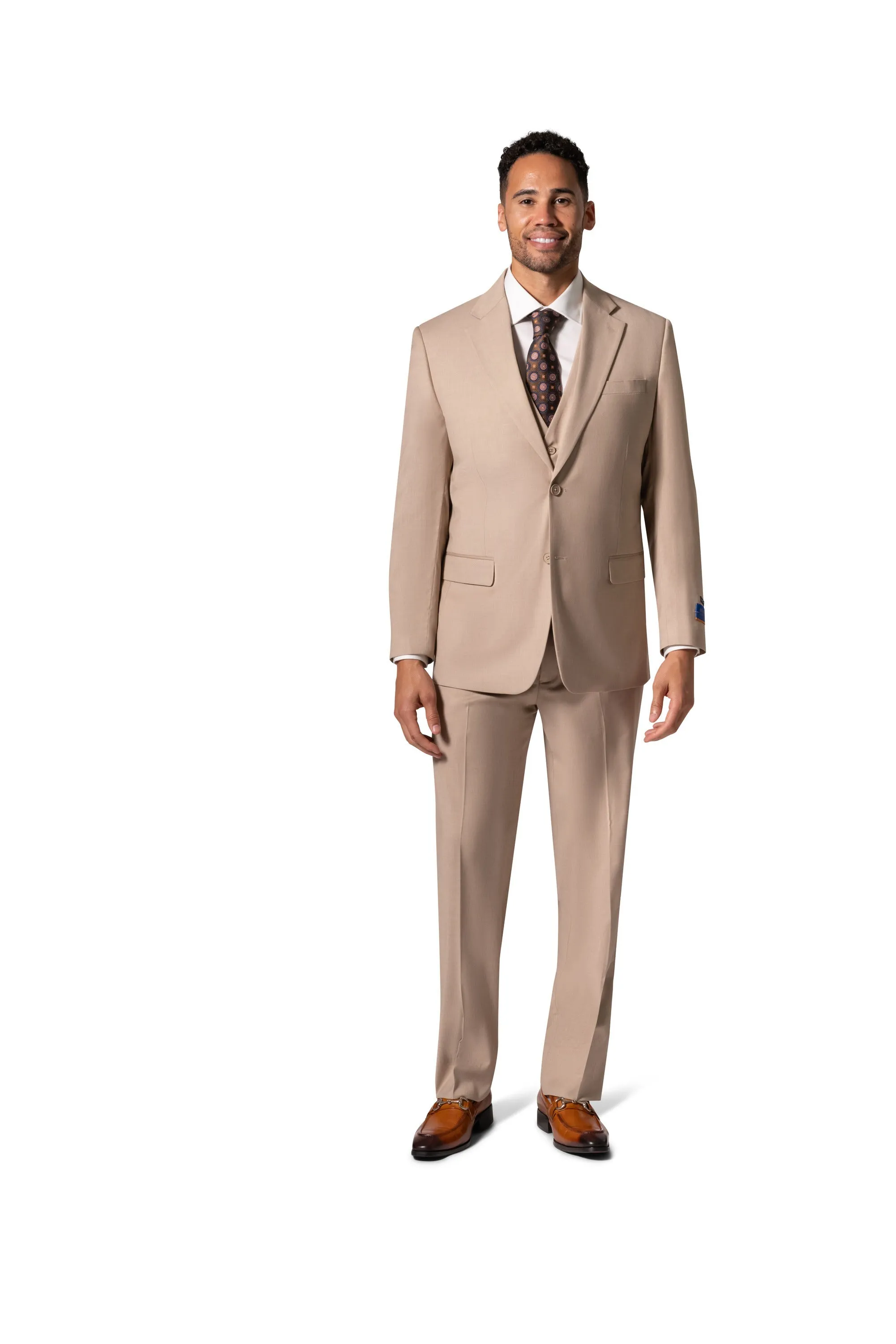 Bergamo Orange MARCO UNI 3PC Notch Modern Suit - Tan photo session look