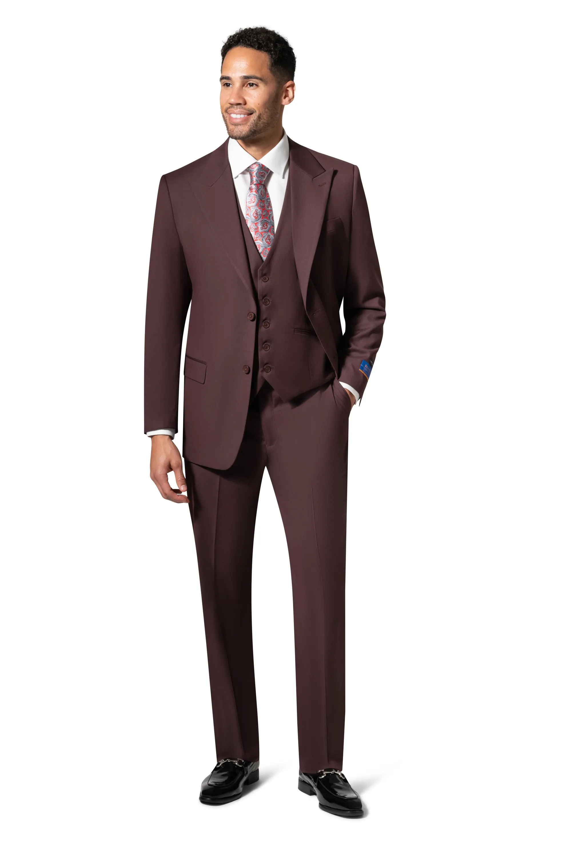 Bergamo Orange MARCO UNI 3PC Slim Peak Suit - Burgundy tailored clothing line