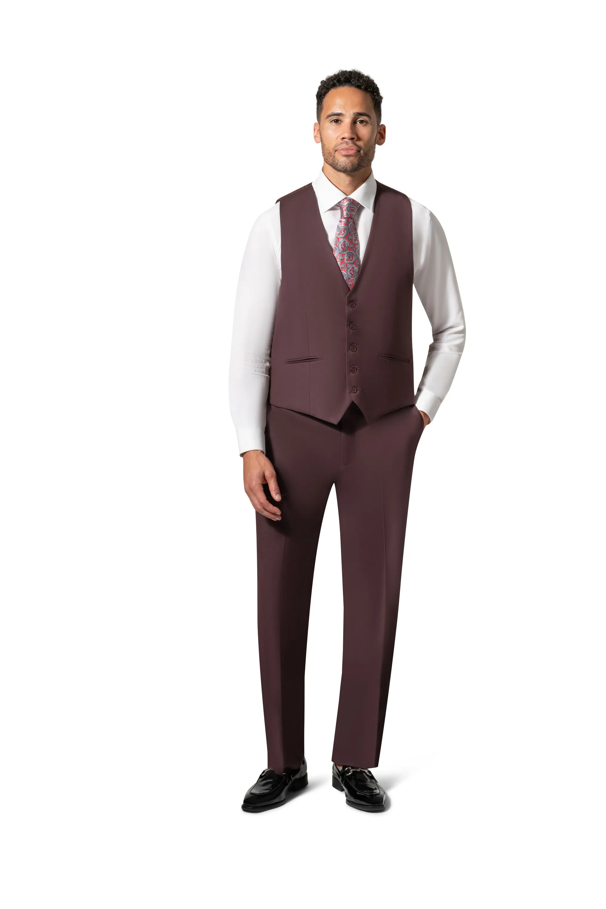 Bergamo Orange MARCO UNI 3PC Slim Peak Suit - Burgundy fashion forward