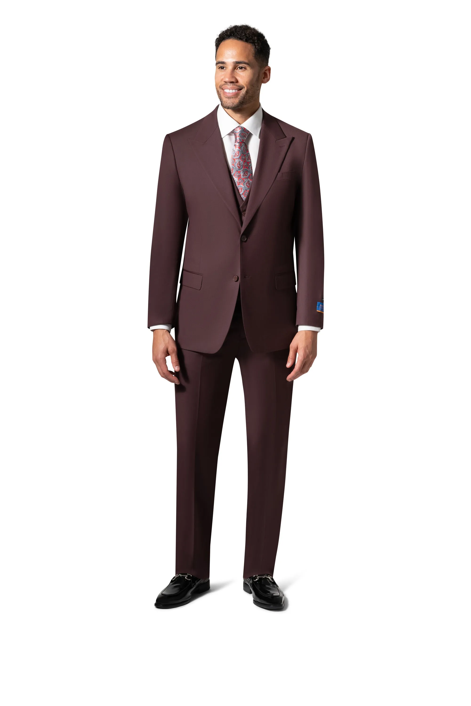 Bergamo Orange MARCO UNI 3PC Slim Peak Suit - Burgundy sharp style