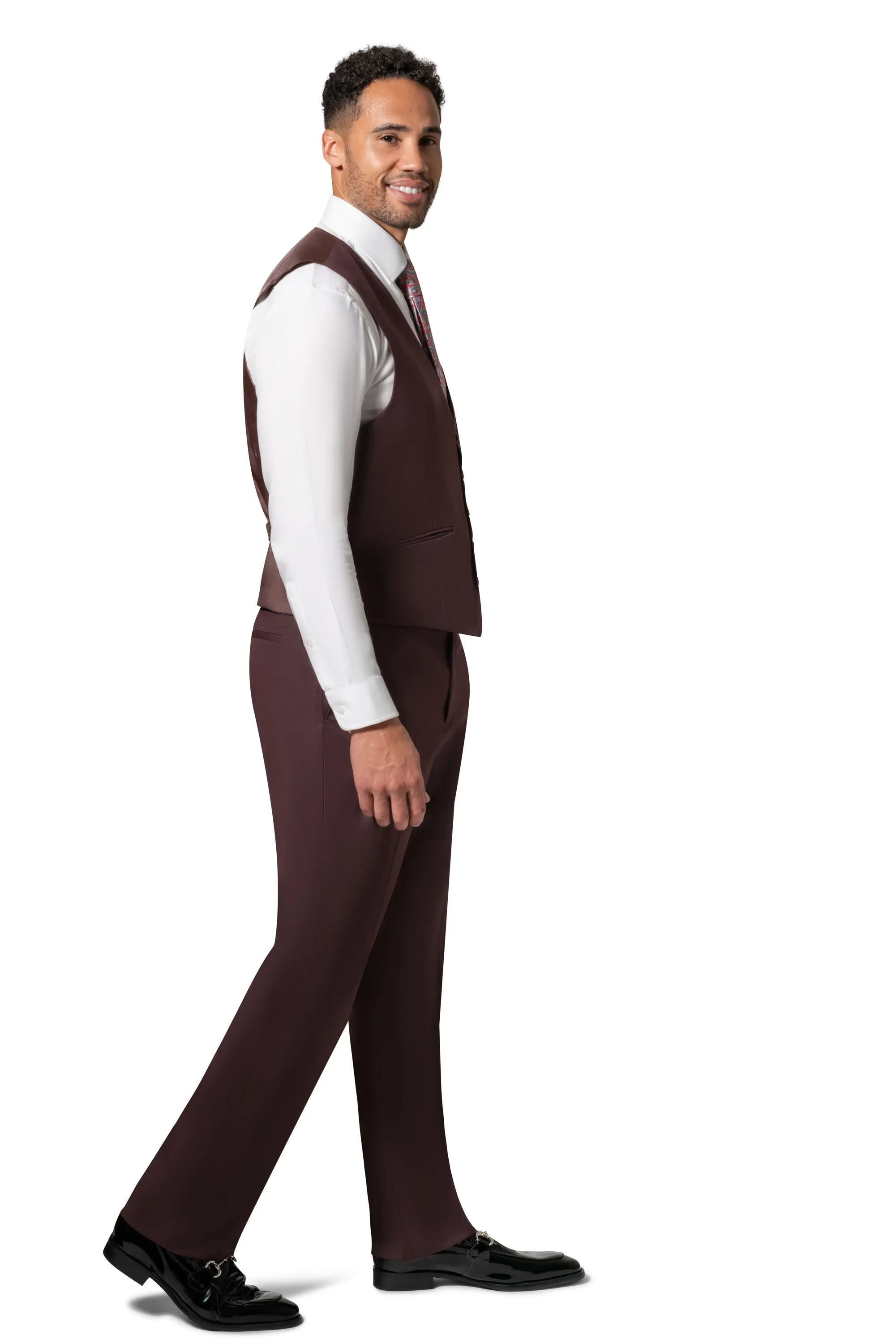 Bergamo Orange MARCO UNI 3PC Slim Peak Suit - Burgundy smooth fabric