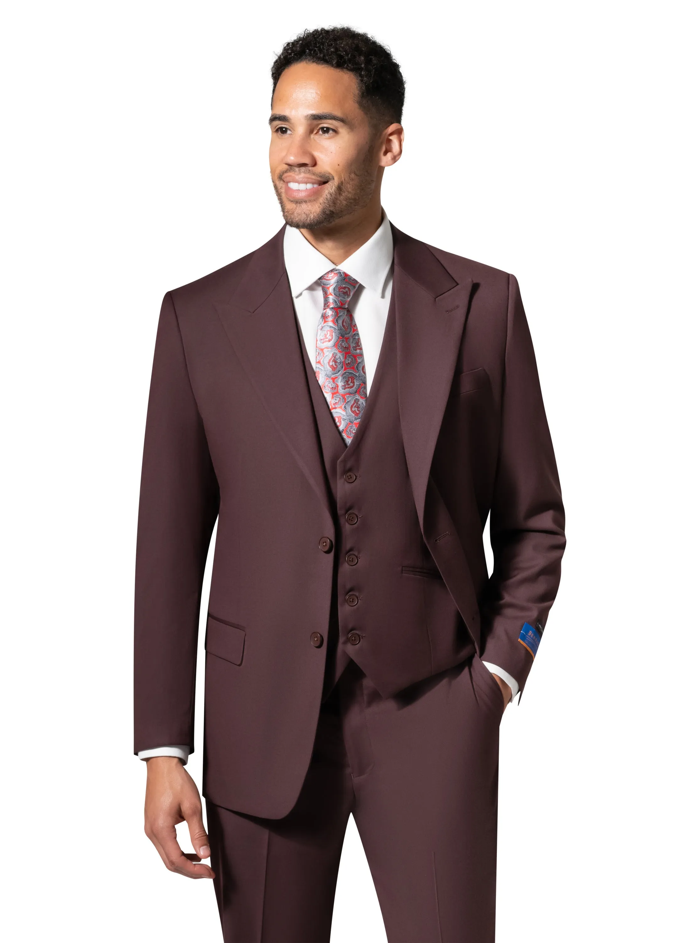 Bergamo Orange MARCO UNI 3PC Slim Peak Suit - Burgundy business attire