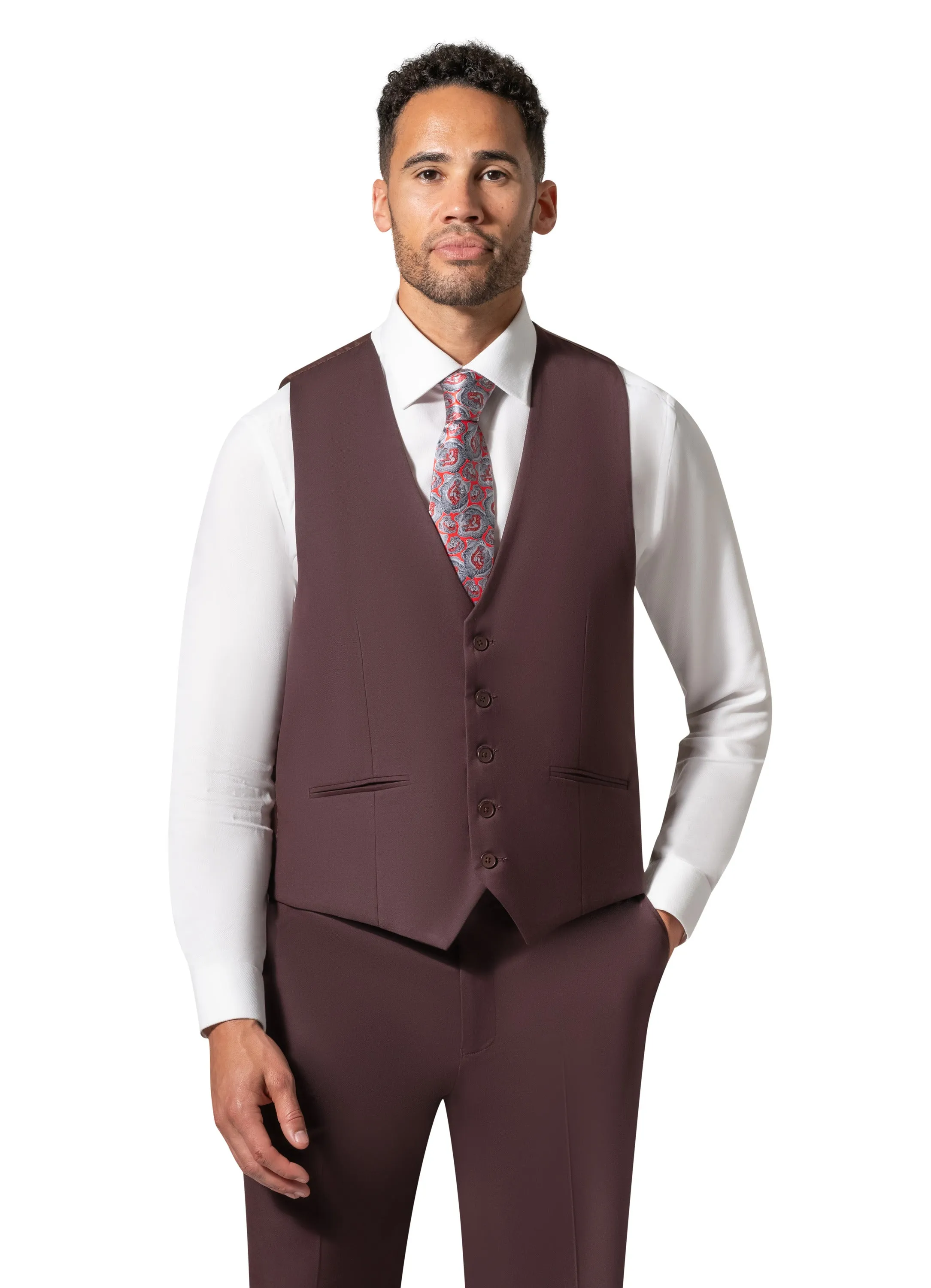 Bergamo Orange MARCO UNI 3PC Slim Peak Suit - Burgundy sleek jacket