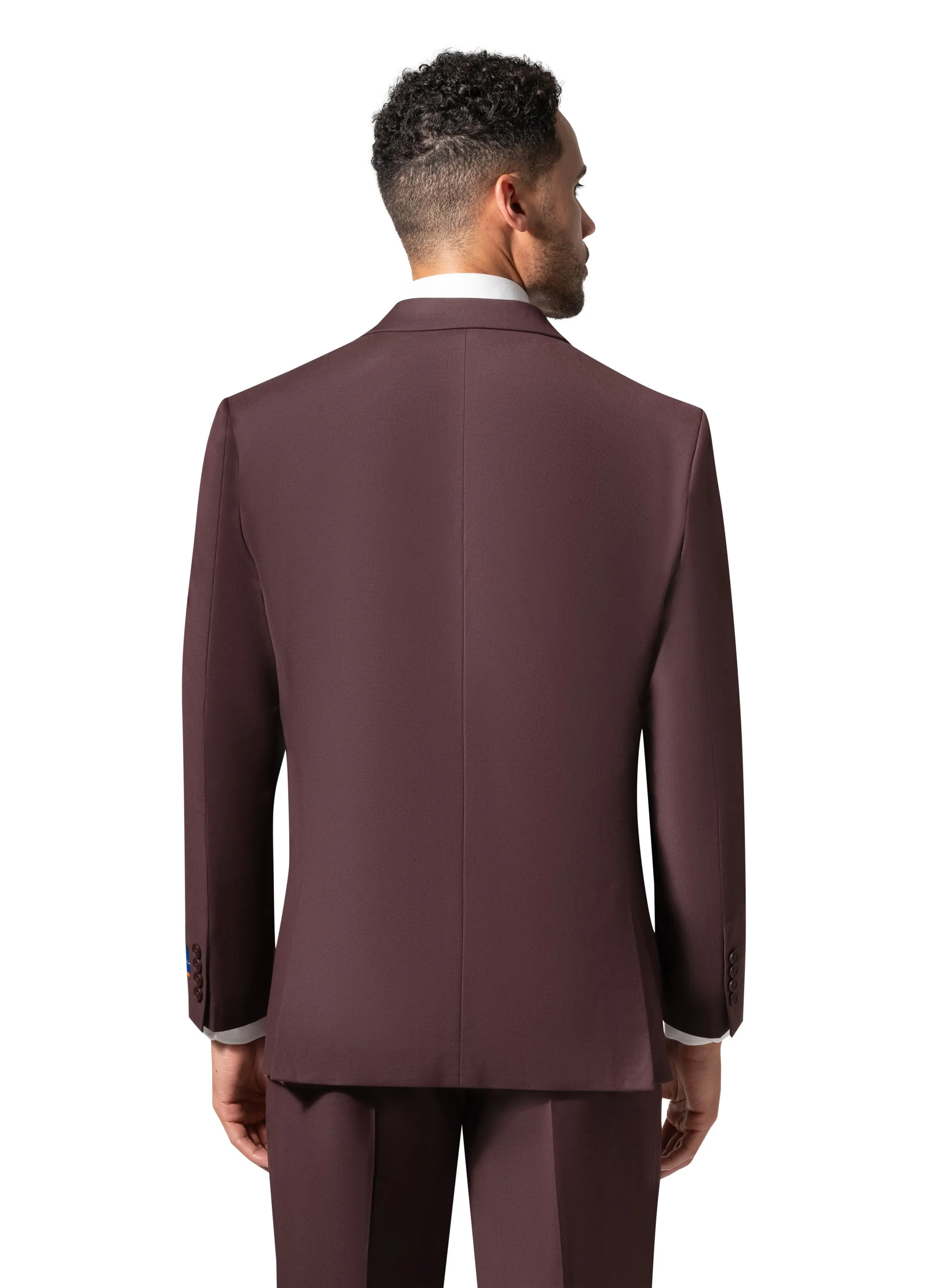 Bergamo Orange MARCO UNI 3PC Slim Peak Suit - Burgundy exquisite detail