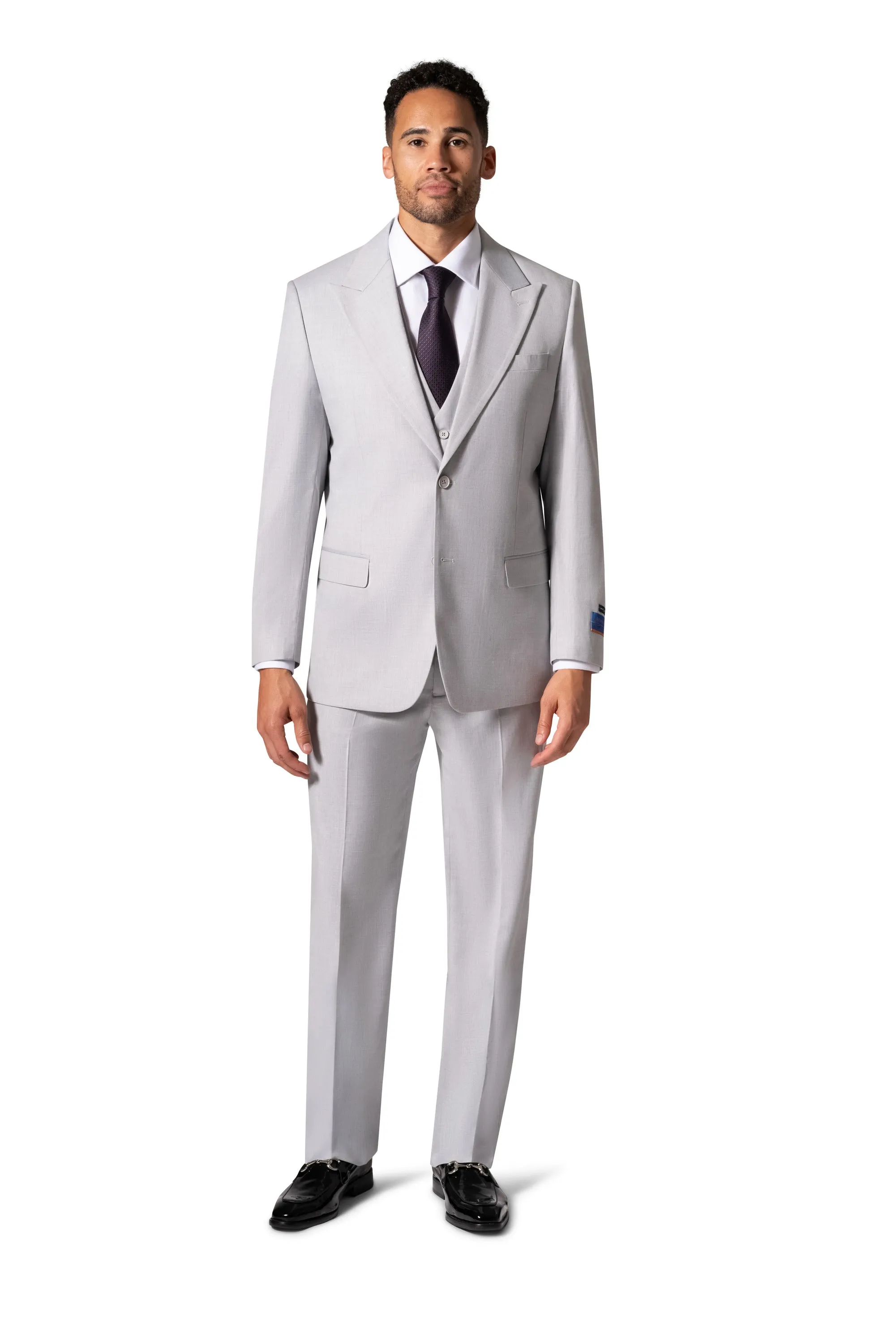 Bergamo Orange MARCO UNI 3PC Slim Peak Suit - Light Grey casual elegance