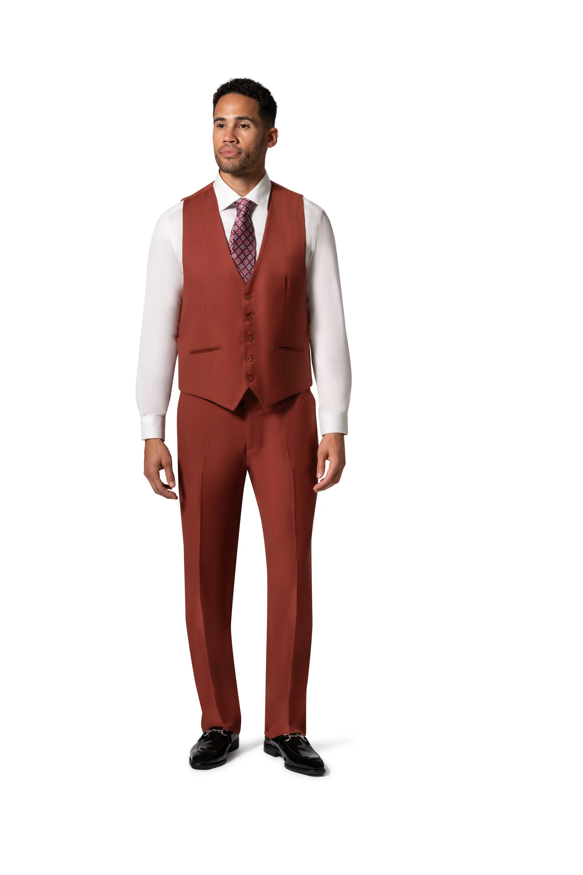 Bergamo Orange MARCO UNI 3PC Slim Peak Suit - Rust elegant look