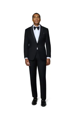 Bergamo Orange Solid Black Shawl Tuxedo Slim Fit key ceremony