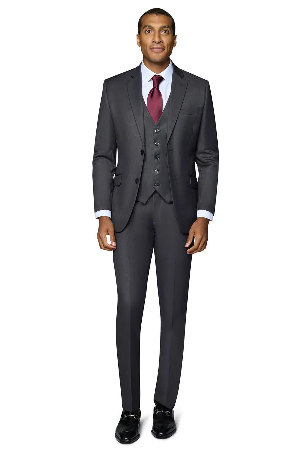 Bergamo Orange Vested Solid Charcoal Slim Fit premium style