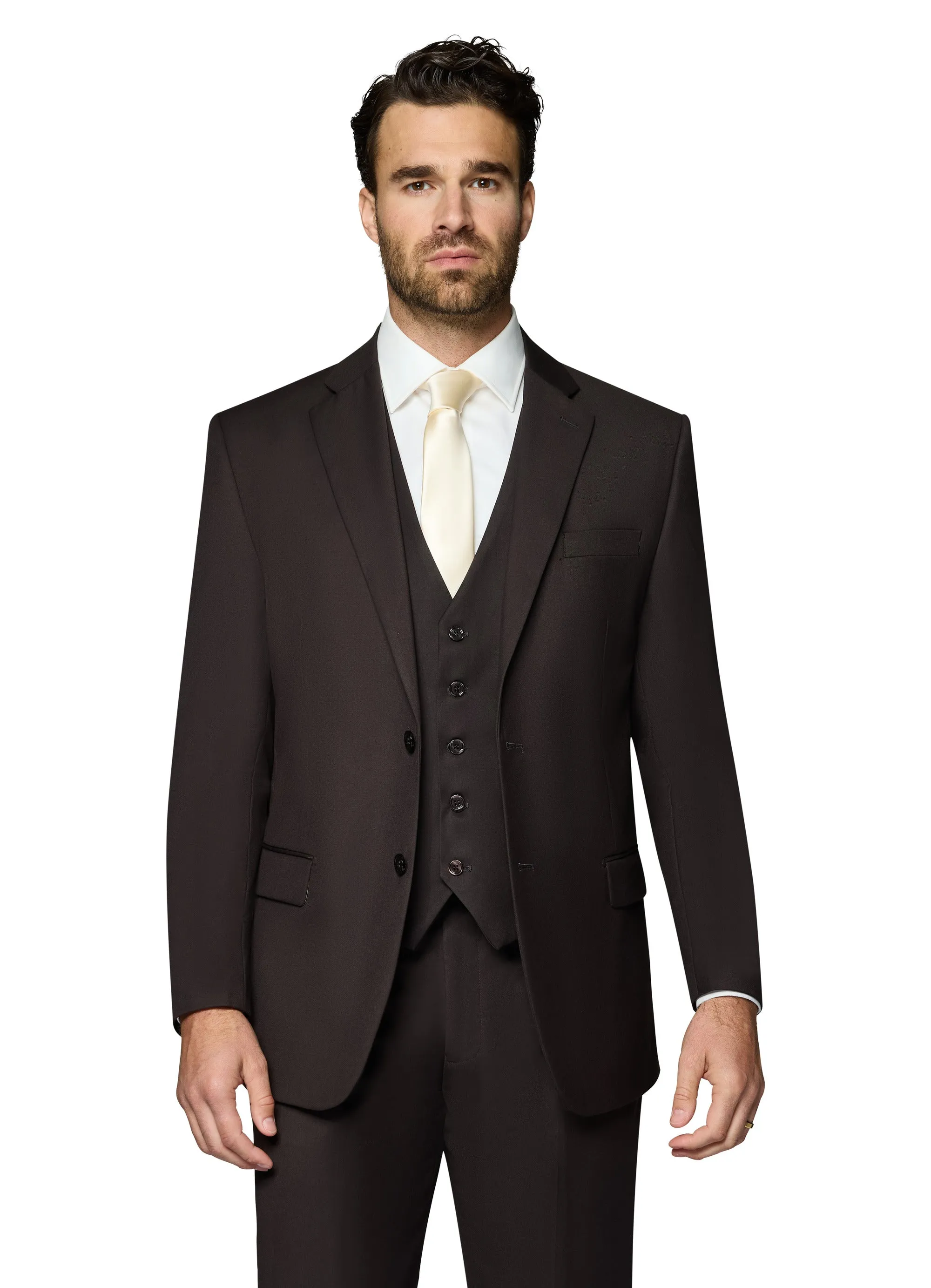 Bergamo Orange Vested Solid Dark Brown Modern Fit tailored design