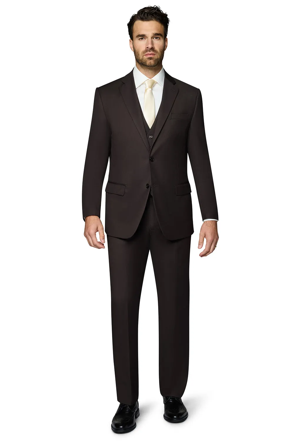 Bergamo Orange Vested Solid Dark Brown Modern Fit professional look