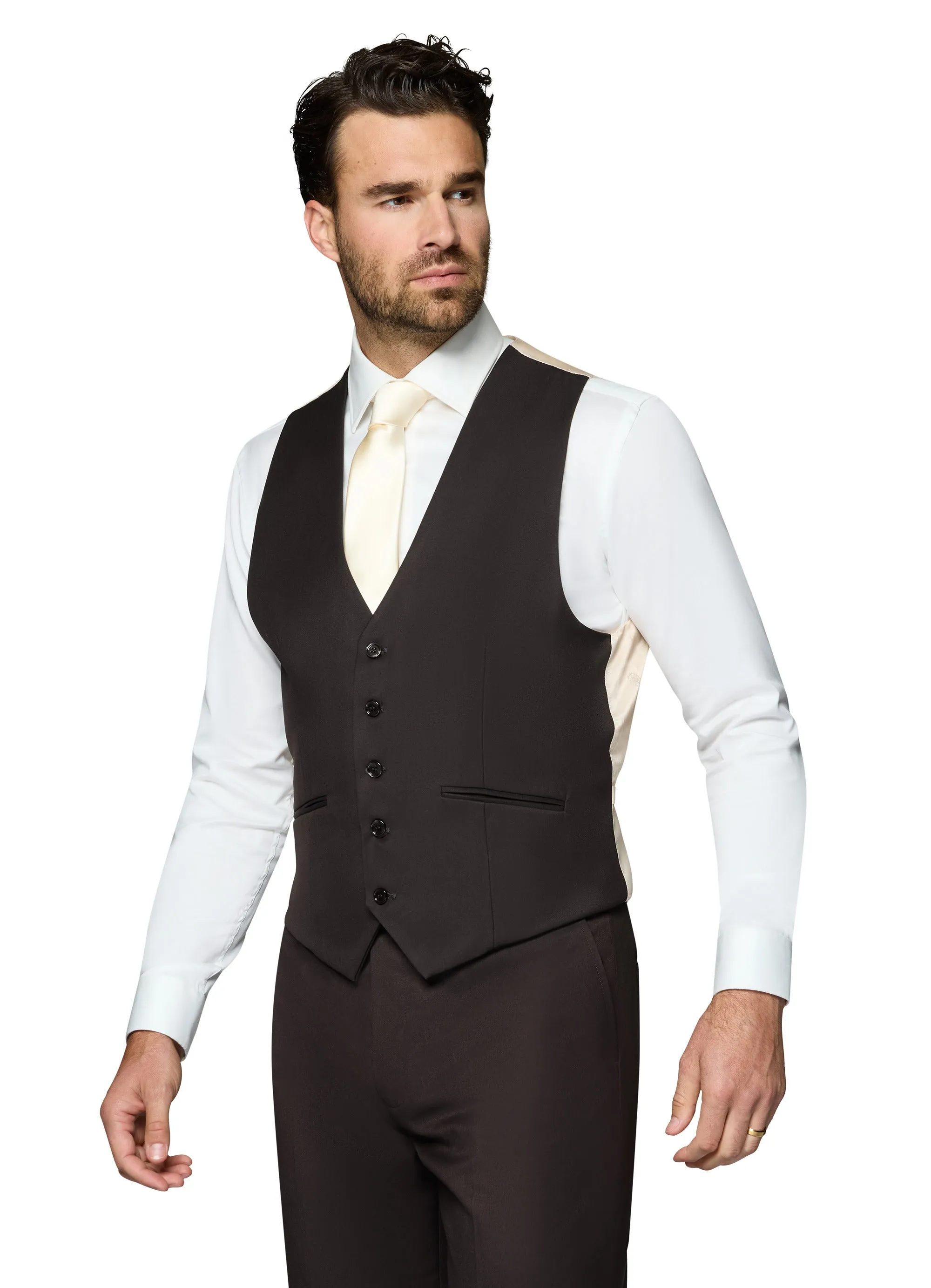Bergamo Orange Vested Solid Dark Brown Modern Fit luxury wear