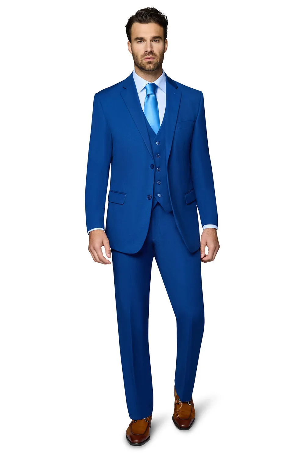 Bergamo Orange Vested Solid French Blue Slim Fit timeless elegance