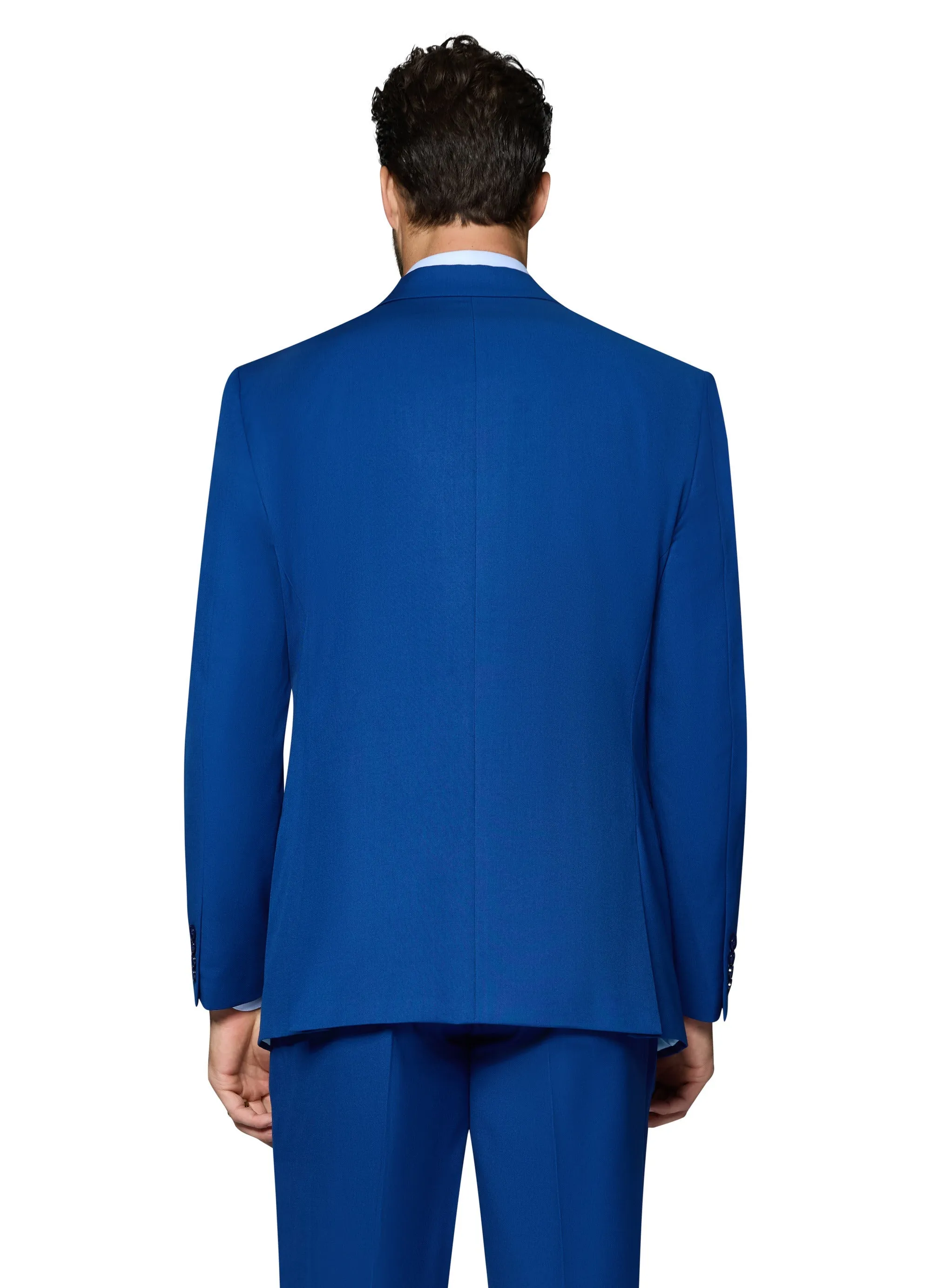 Bergamo Orange Vested Solid French Blue Slim Fit formal gathering outfit