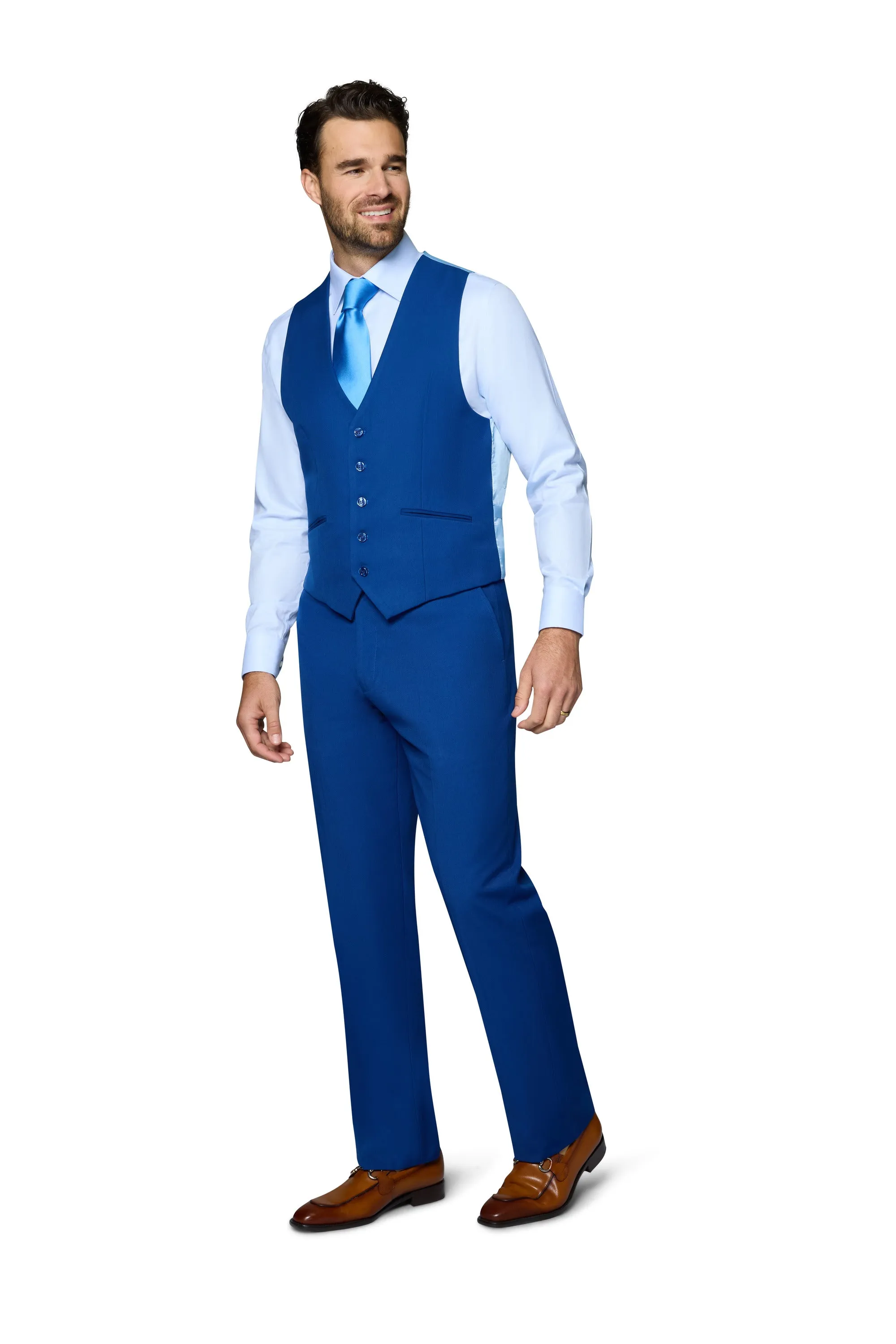 Bergamo Orange Vested Solid French Blue Slim Fit evening dress