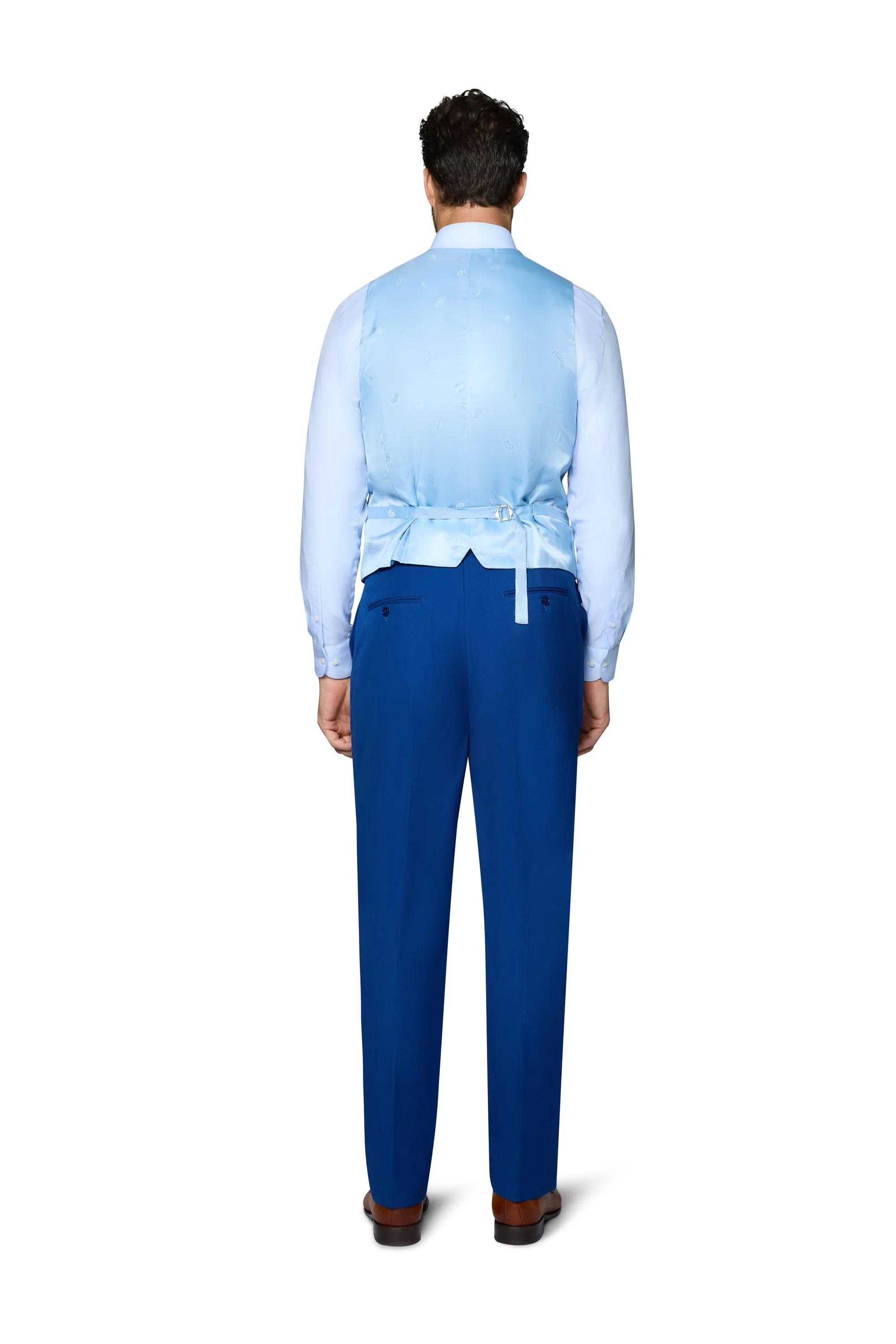 Bergamo Orange Vested Solid French Blue Slim Fit polished fashion