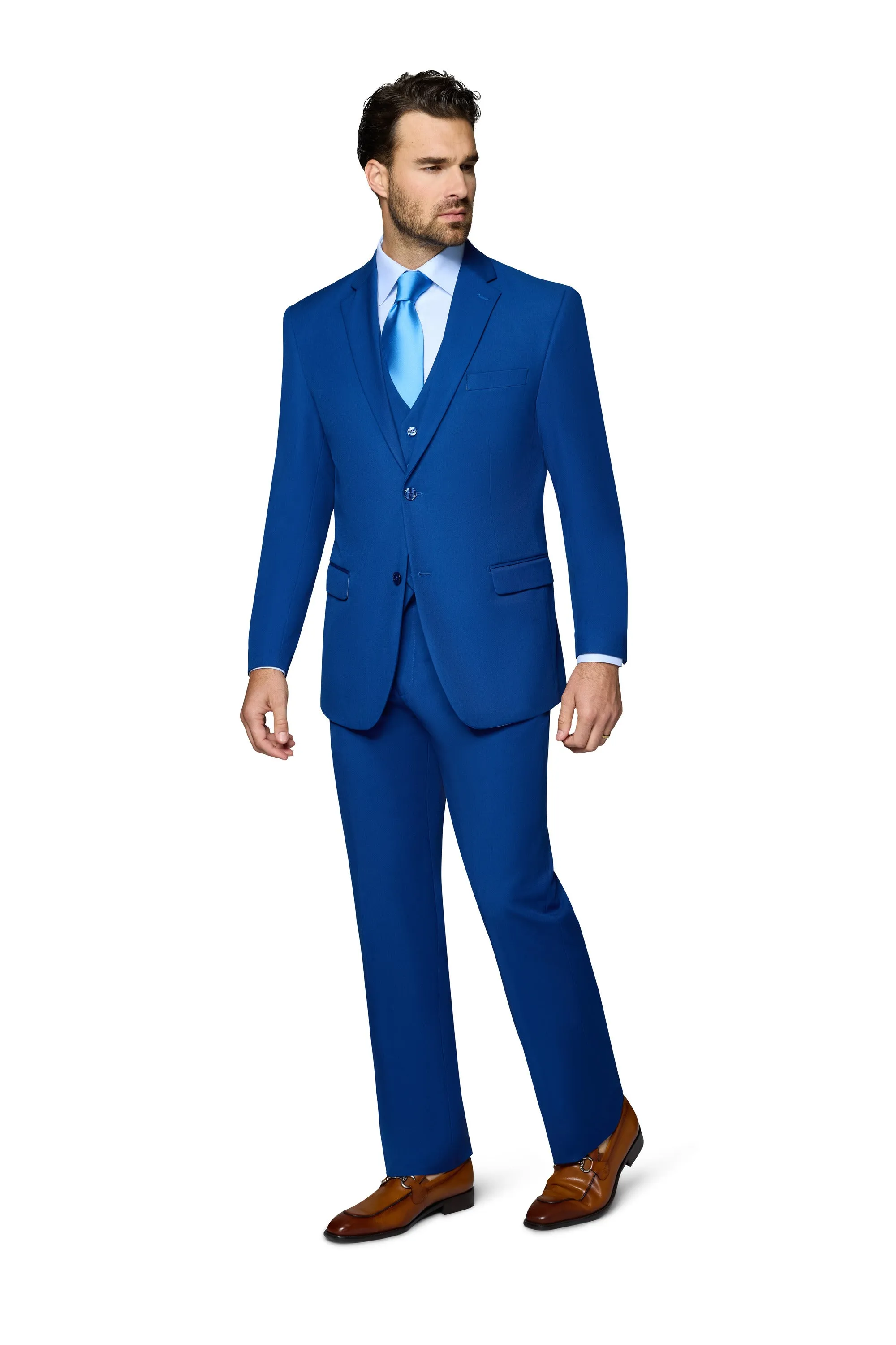 Bergamo Orange Vested Solid French Blue Slim Fit classic design