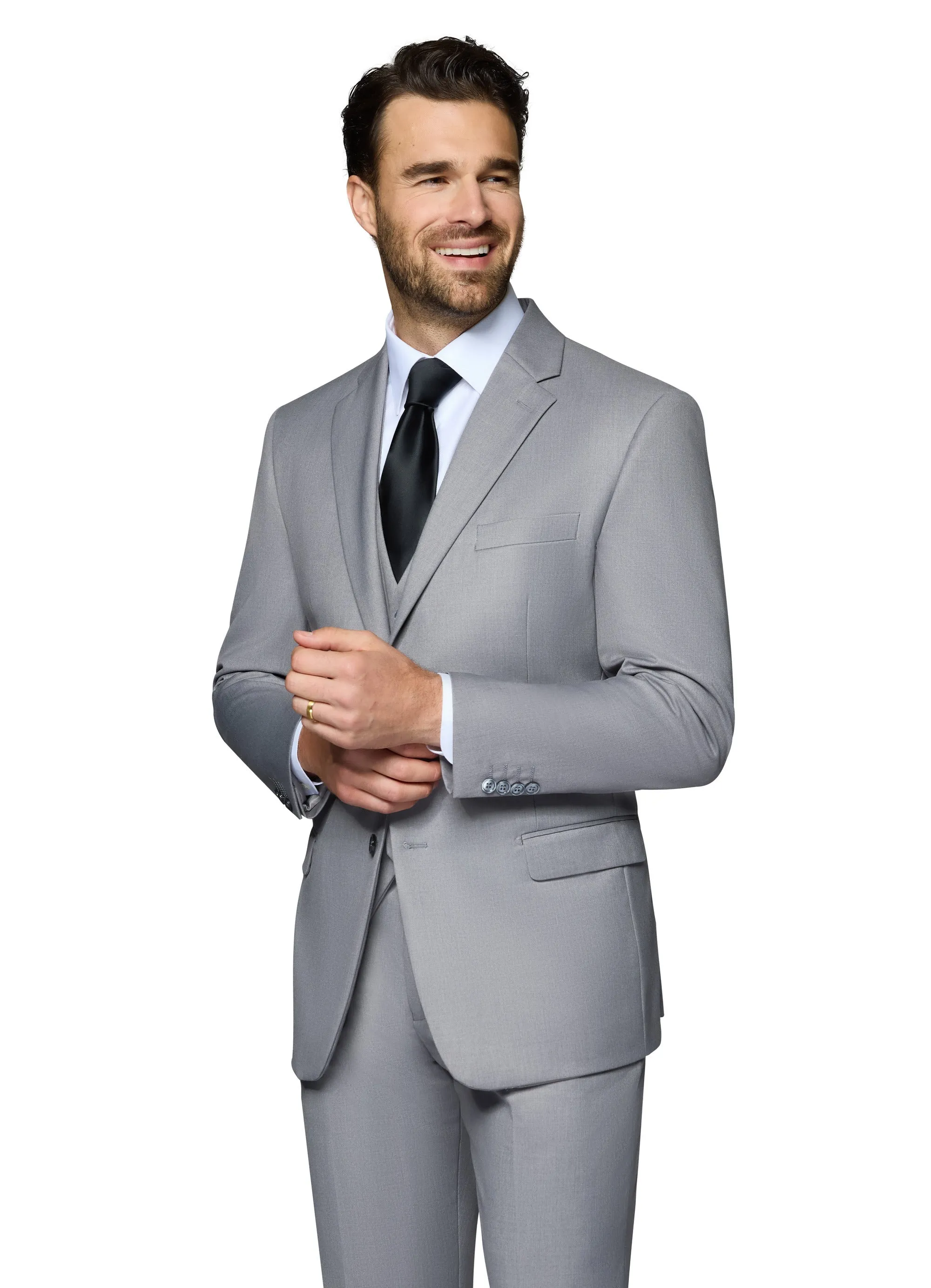 Bergamo Orange Vested Solid Light Grey Slim Fit groom style