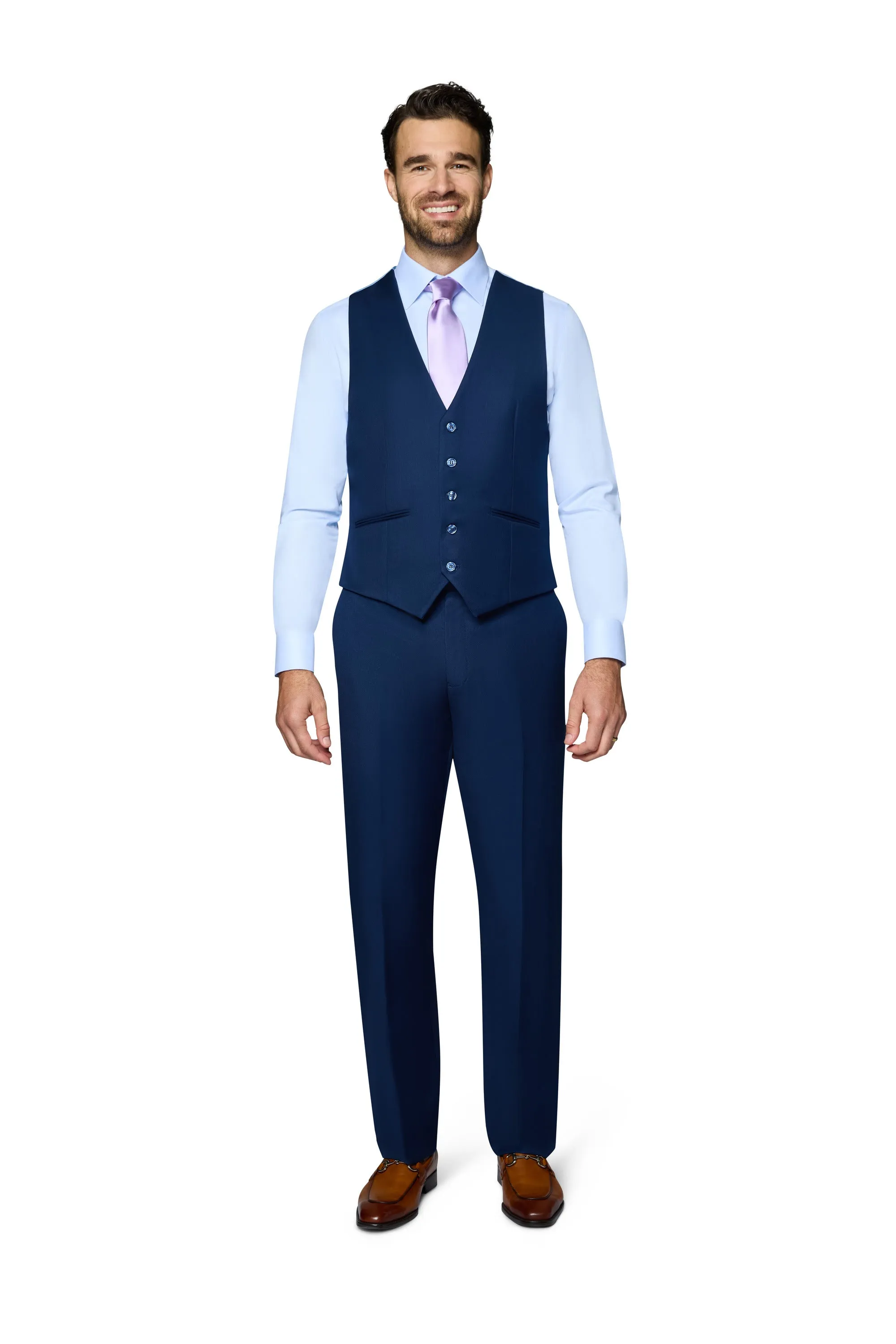 Bergamo Orange Vested Solid New Blue Slim Fit polished appearance