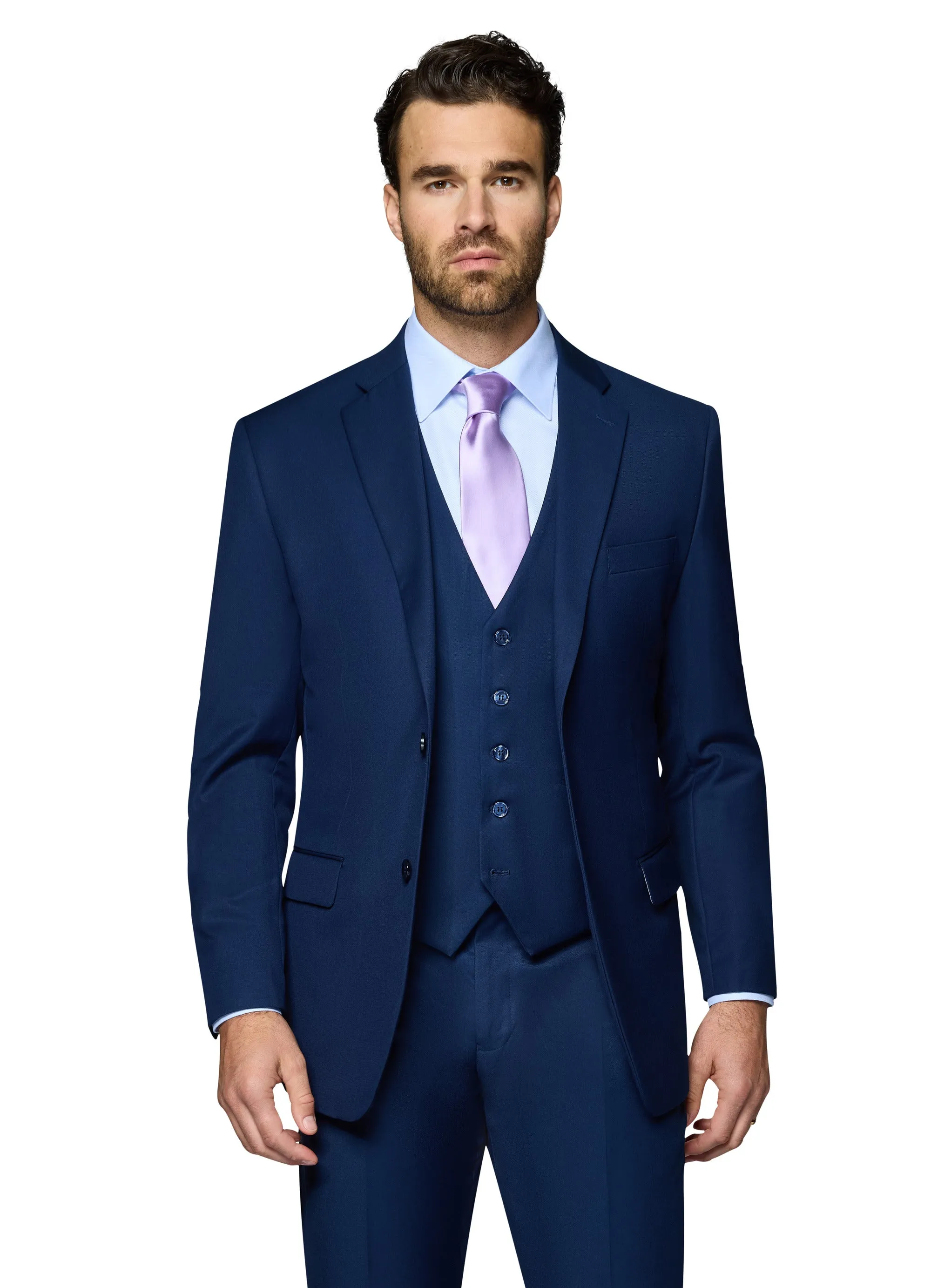 Bergamo Orange Vested Solid New Blue Slim Fit classic silhouette